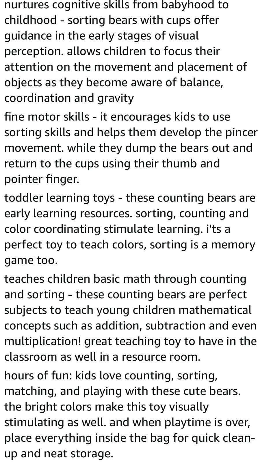 67-pc Rainbow Colored Counting Bears with Cups Sorting Educational Toys for Kids