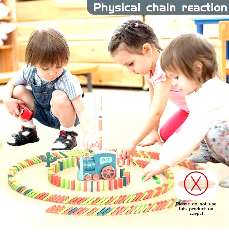 Domino Train Toy Kids Games: Automatic Dominoes Building Set Rally Morandi Blue