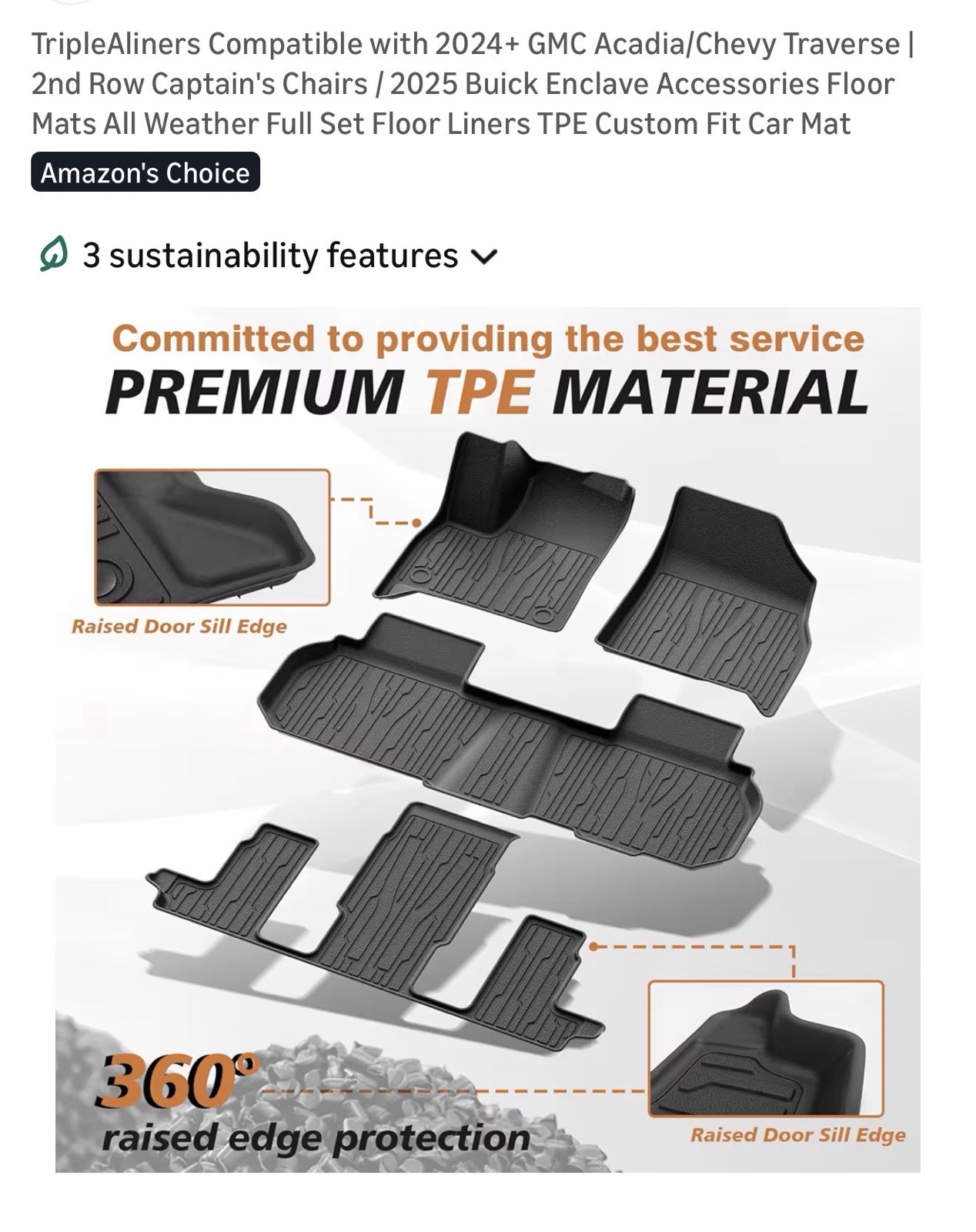 Floor Mats Chevy Traverse 2024-2026 Only 7 Seats GMC Acadia Buick Enclave 25-26