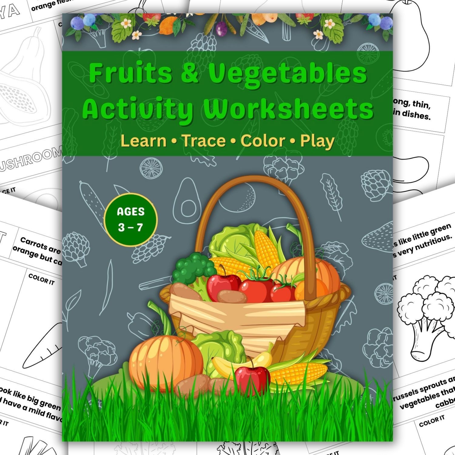 Kids Fruits & Vegetables Activity Worksheets | Printable
