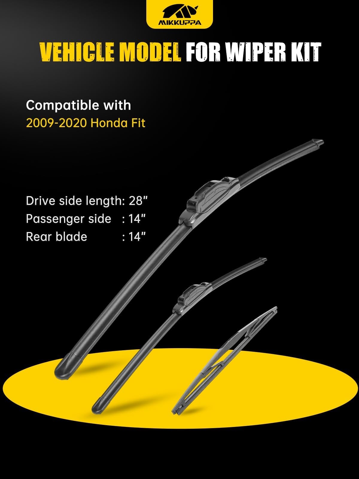 MIKKUPPA 28″ 14″ 14″ Wipers Honda Fit 2009-2020 3PC Set