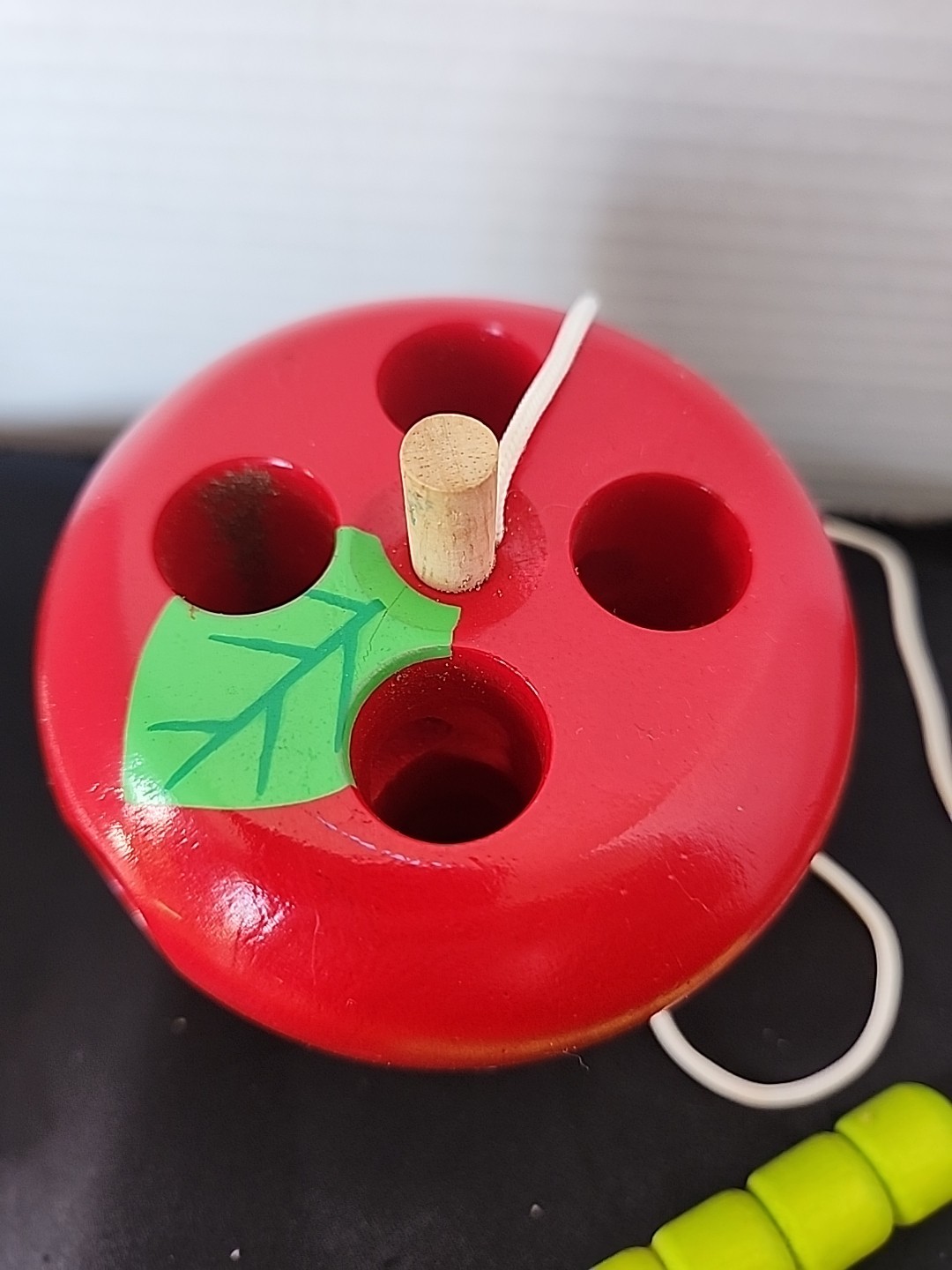 Wood Apple With Holes For Lacing Threading For Toddler Learning