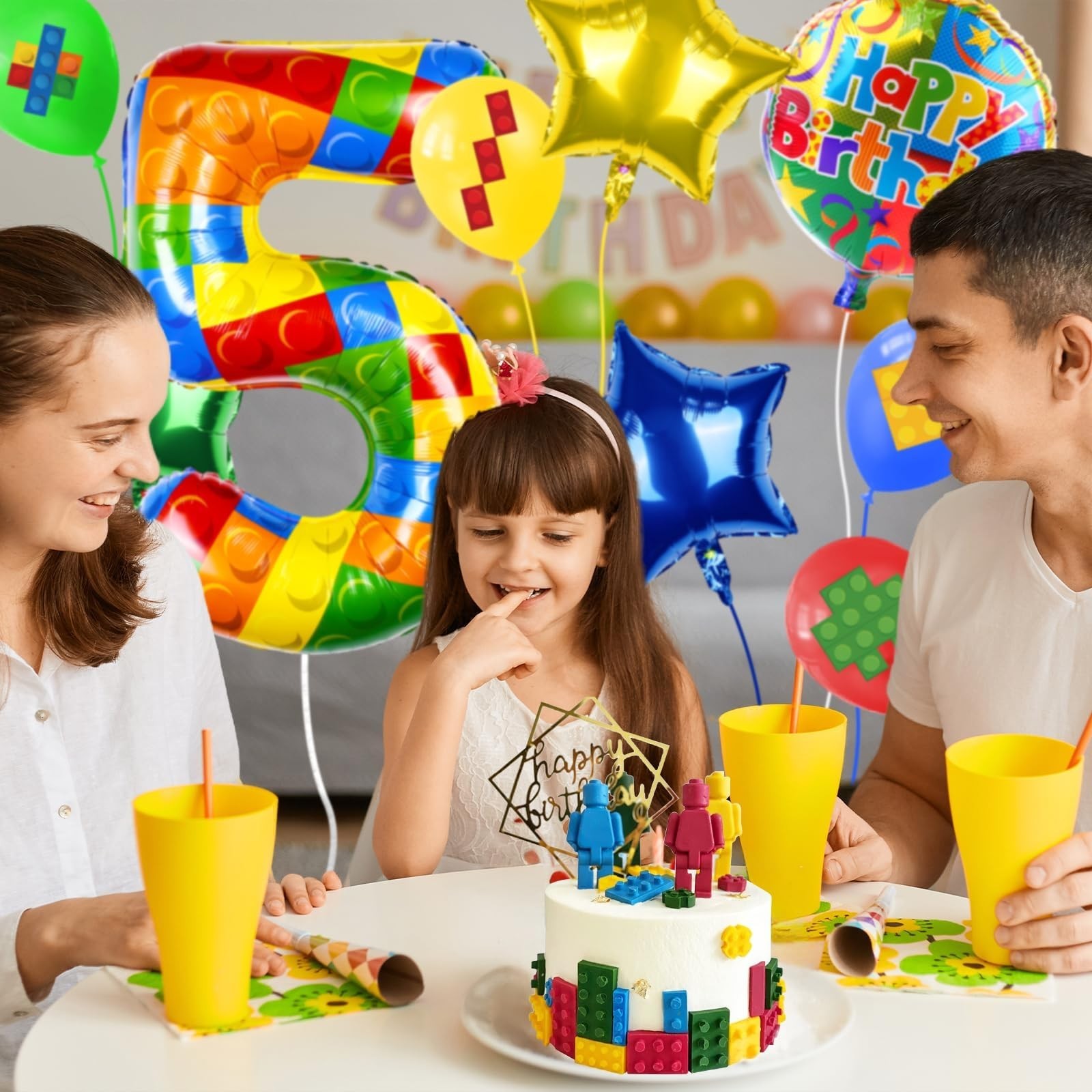 40 Inch Building Block Number Balloon, Colorful Number Block Foil Number 5 Ba…