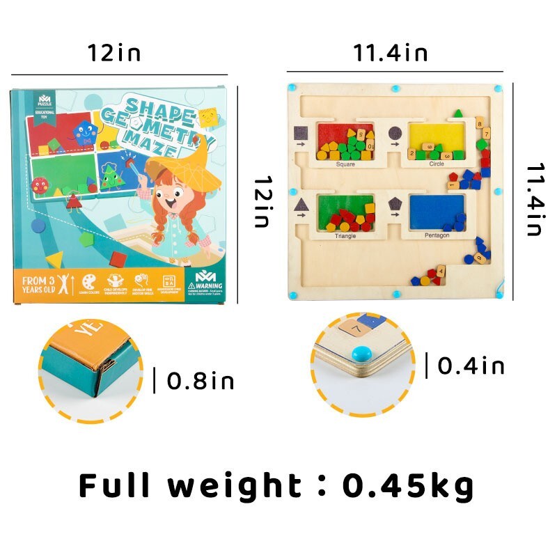 Montessori Toy For Toddlers Wooden Puzzle Magnet Board Shape & Color Matching