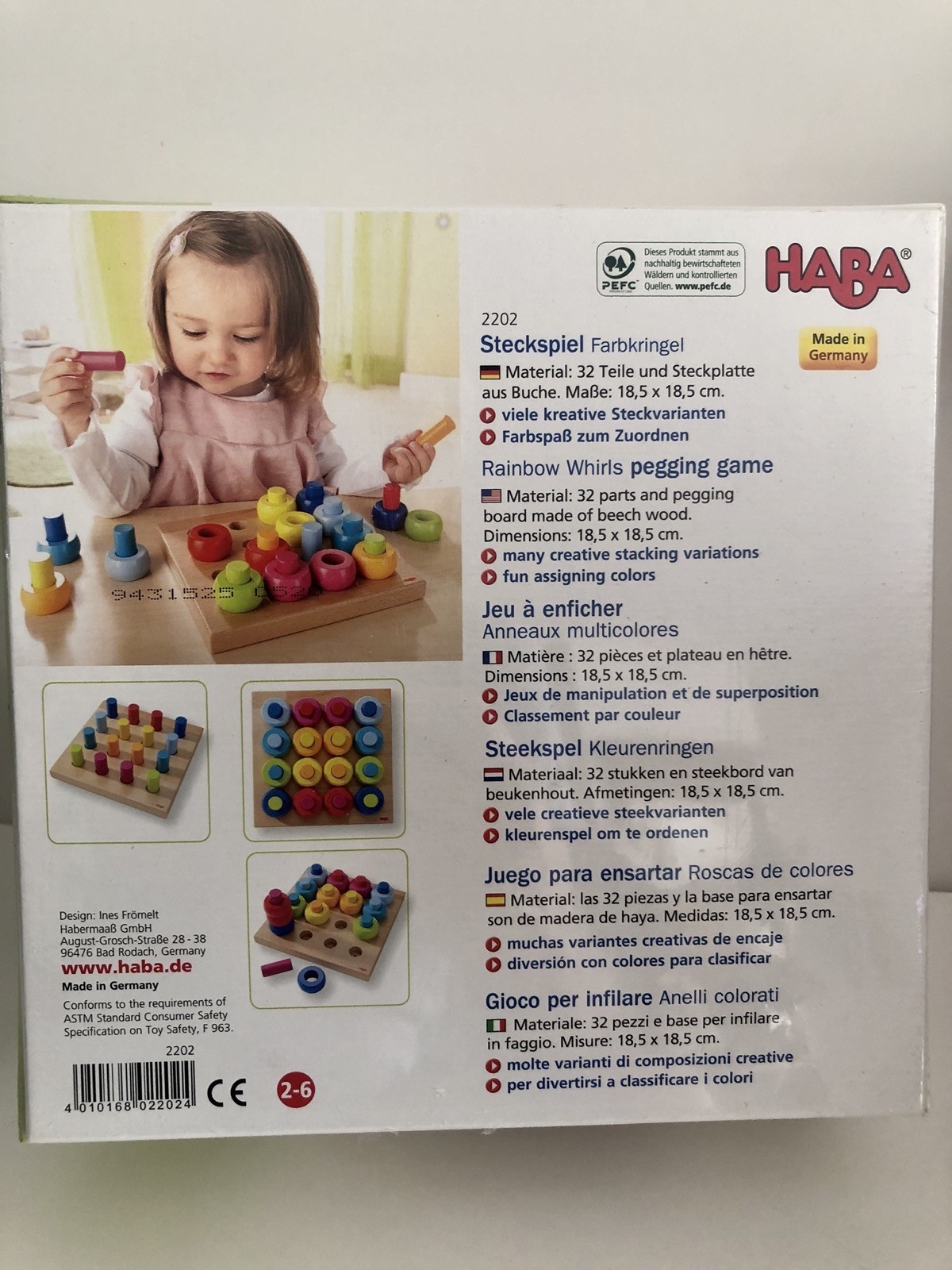 HABA Steckspiel Farbkringel Rainbow Whirls Wooden Sorting Stacking Rings NIB