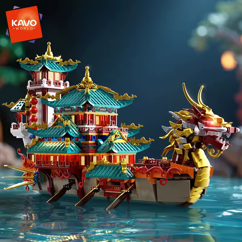 2453PCS Chinese Dragon Boat Building Bricks Model Traditional Architecture