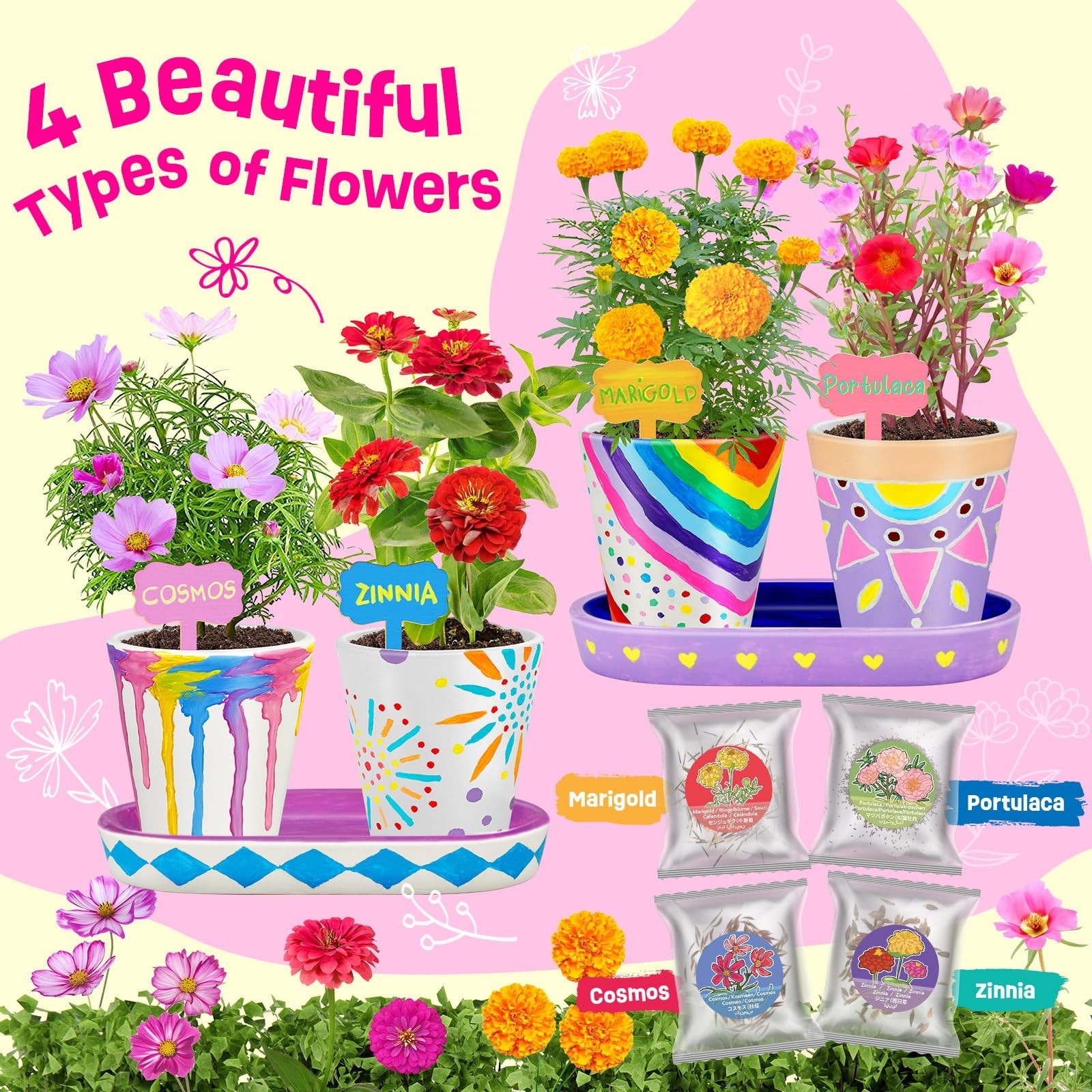 4 Set Paint & Plant Flower Gardening Kit – Gifts for Girls Ages 8-12, Arts…