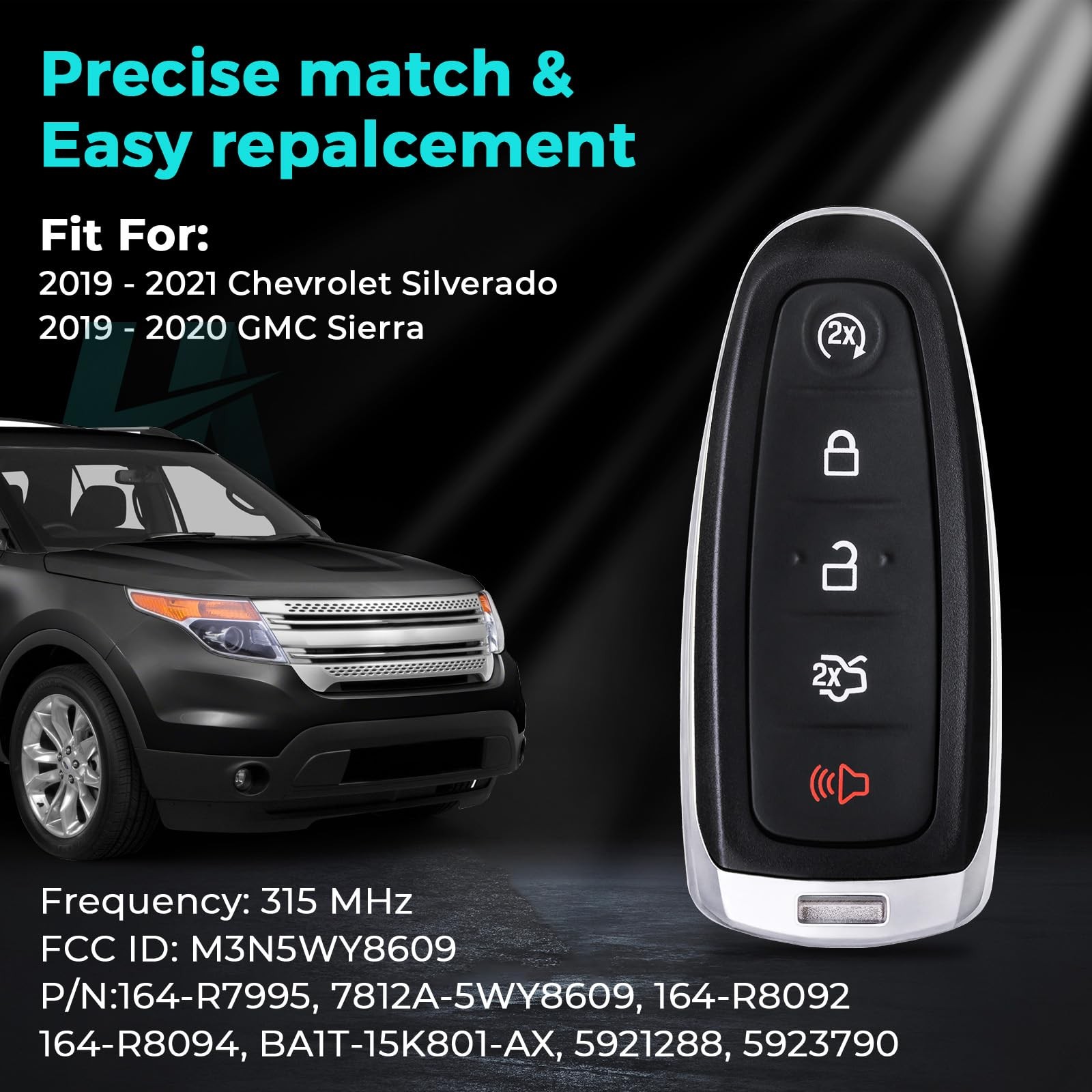 HelloAuto Key Fob for Ford Flex Explorer Escape without chip, Black