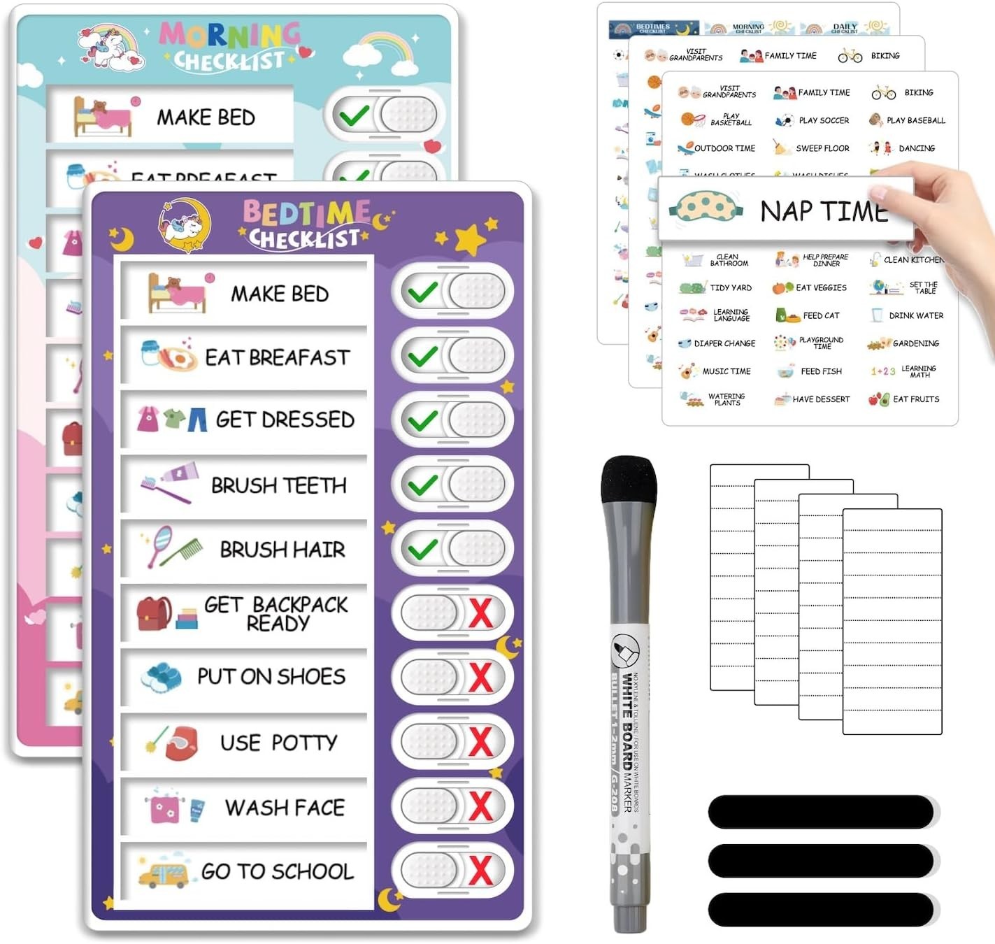 Interactive 2-in-1 Morning & Bedtime Routine Chart for Kids – Magnetic Design