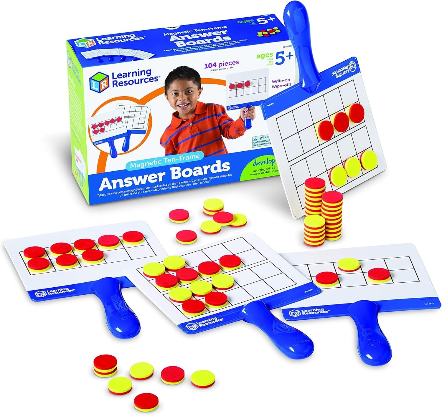 Magnetic Ten-Frame Answer Boards – Set of 4 with 100 Colorful counters/Discs,…