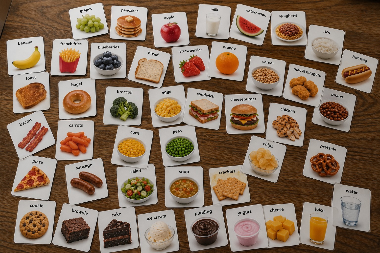 50 Food Visual Communication Cards | Autism AAC-Nonverbal Picture Cards- 2″ x 2″