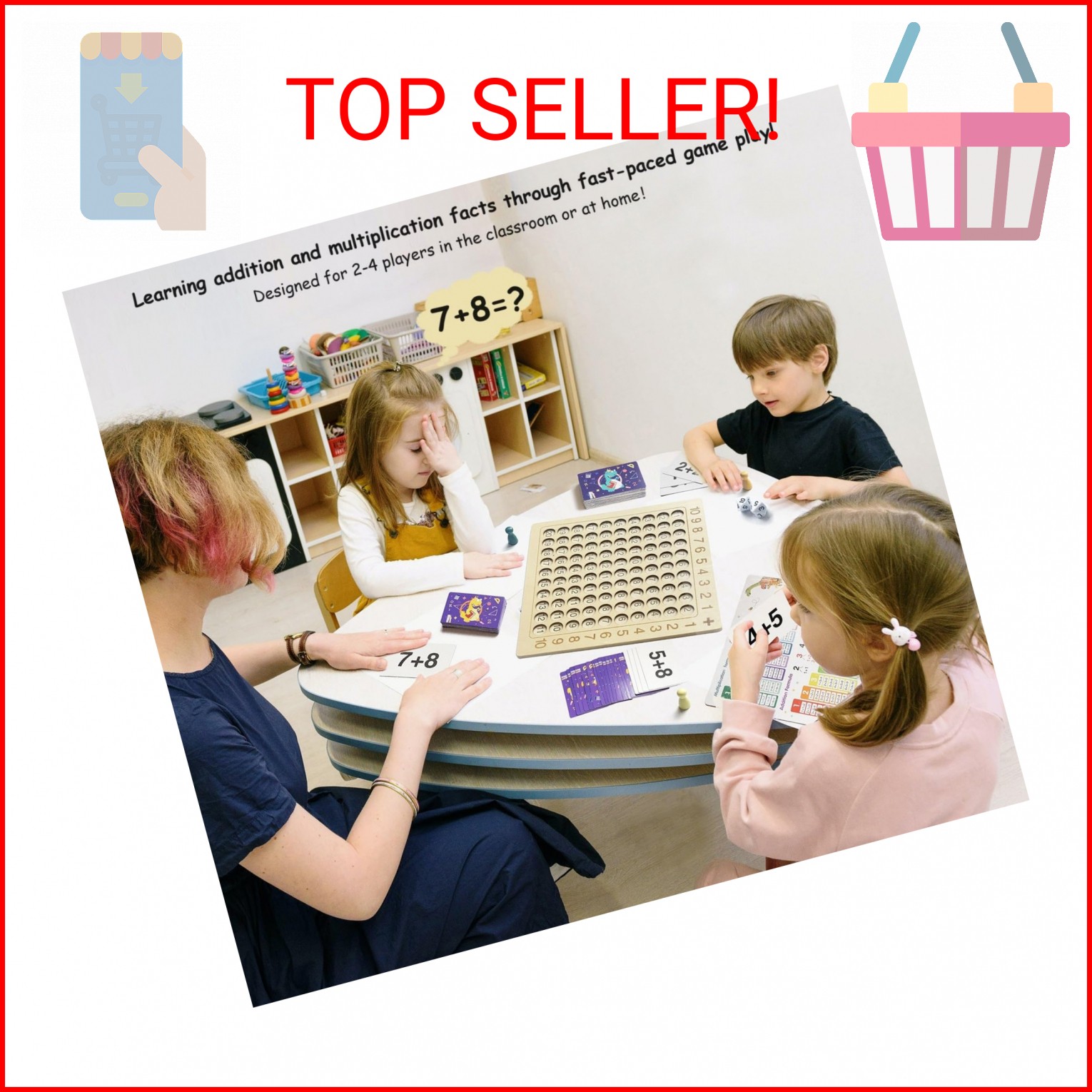 2 in 1 Multiplication Addition Math Board Game for Kids – Wooden Montessori Math