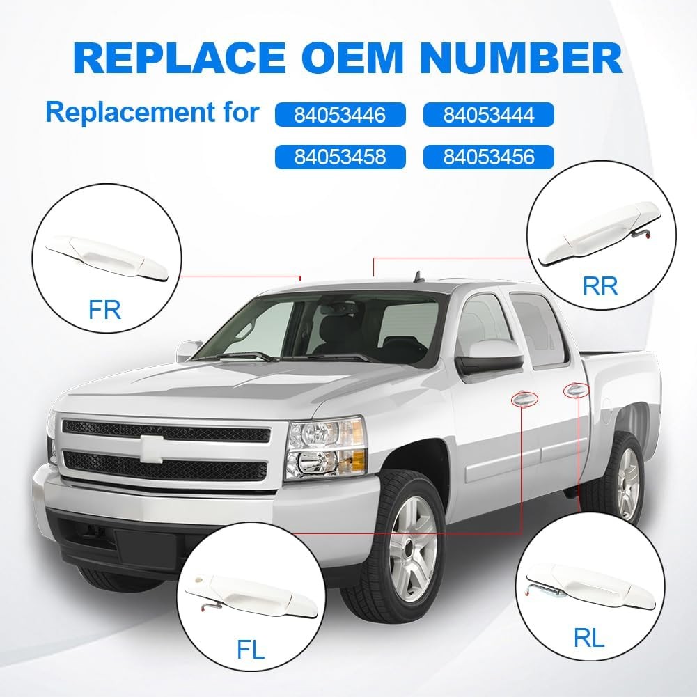 JDMON White Exterior Door Handle Set Replacement for Chevy Silverado GMC Sierra