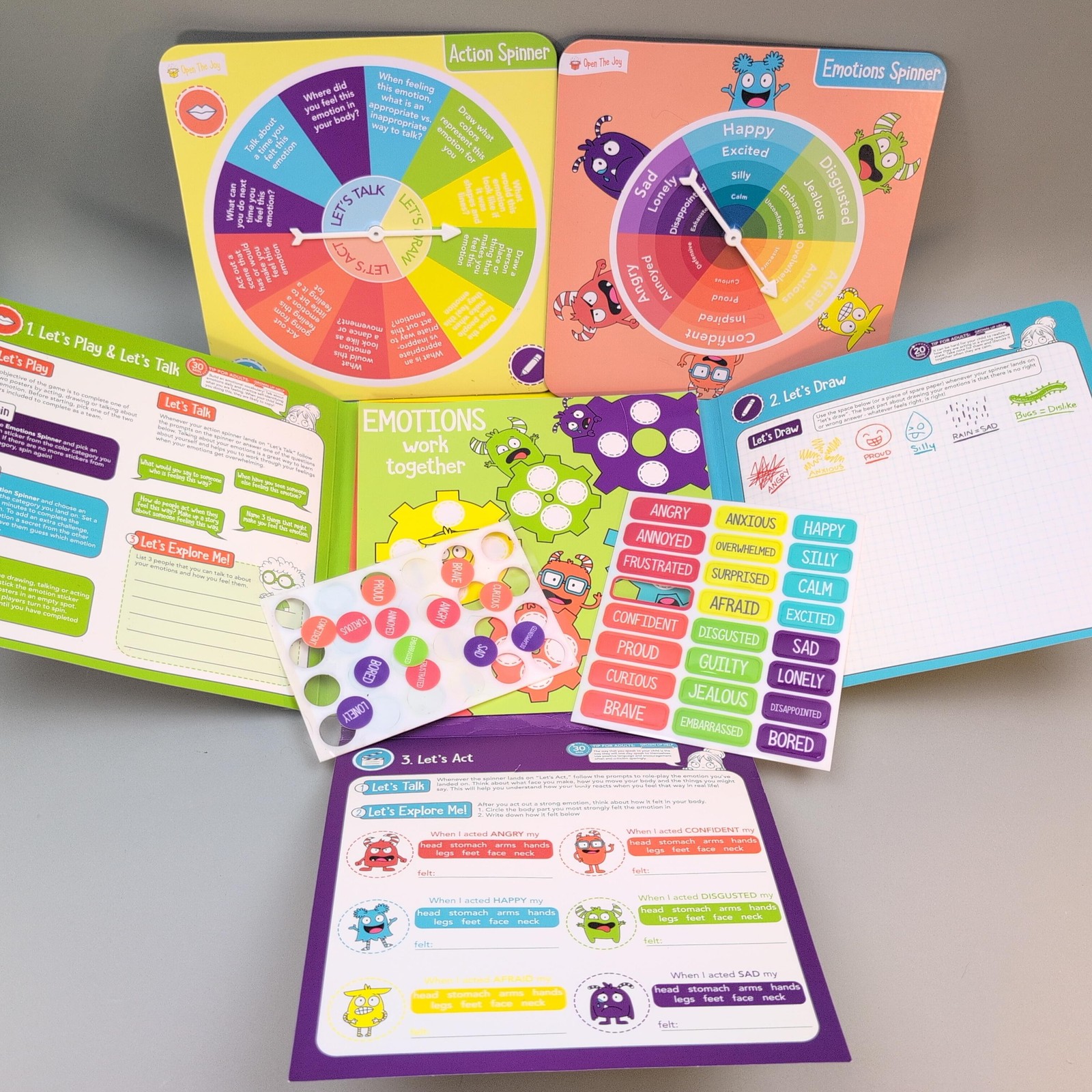 Open The Joy Learning Emotions Spinner & Manage Anger Kit Lot Kids Multicolor