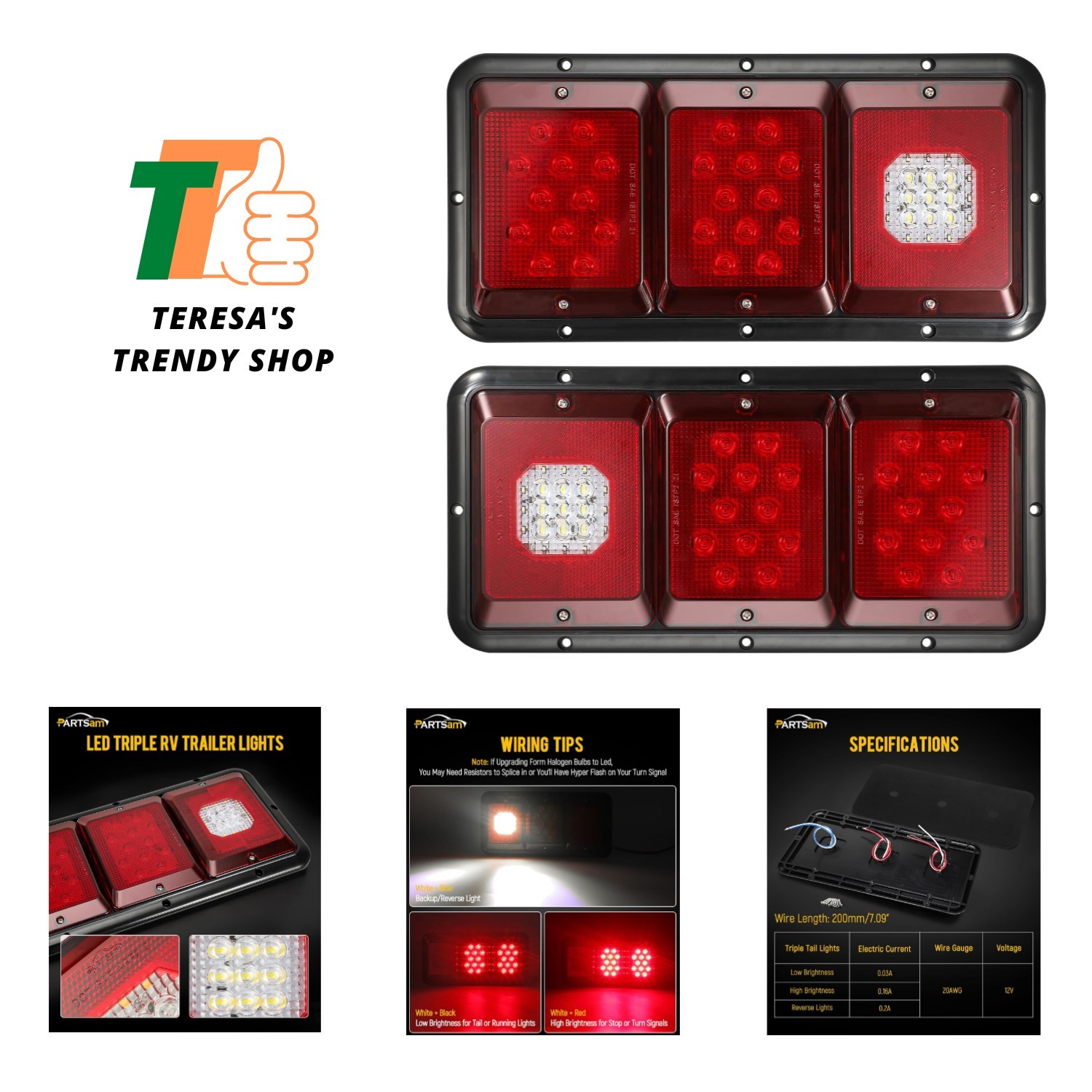 2Pcs , Rectangle Vertical or Horizontal Mount LED Trailer Camper RV Tail Ligh…