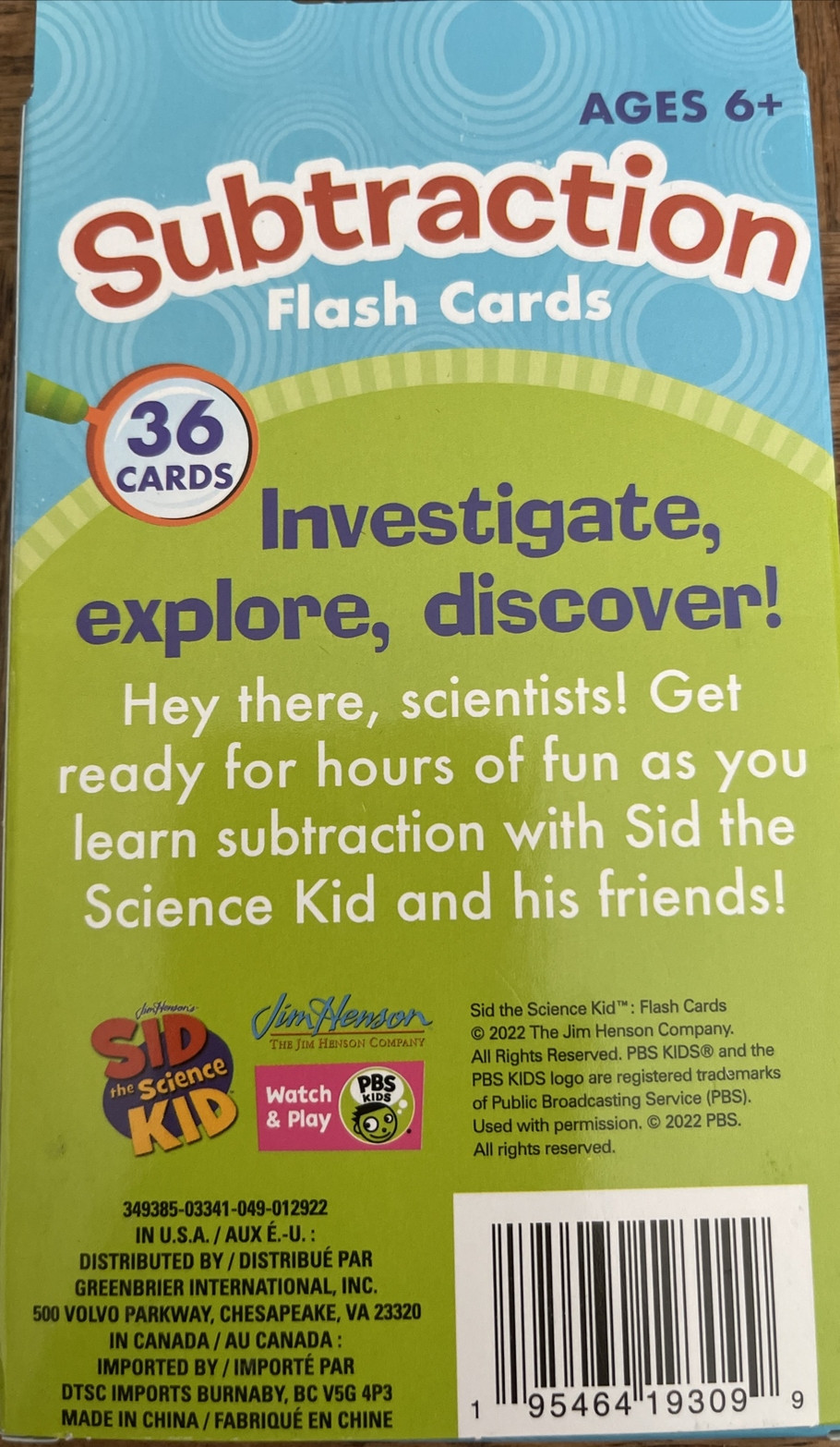 Sid The Science Kid Subtraction Flash Cards-Brand New-SHIPS N 24 HOURS