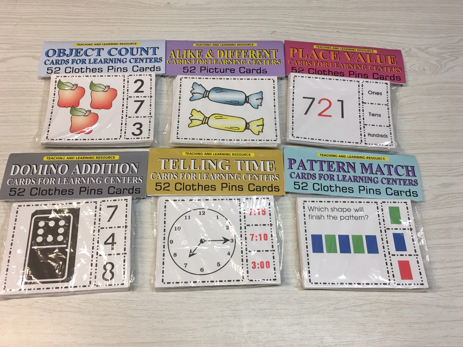 6 Math Sets – Cards for Learning Center 52 Cards – Teaching “OPEN BOX “