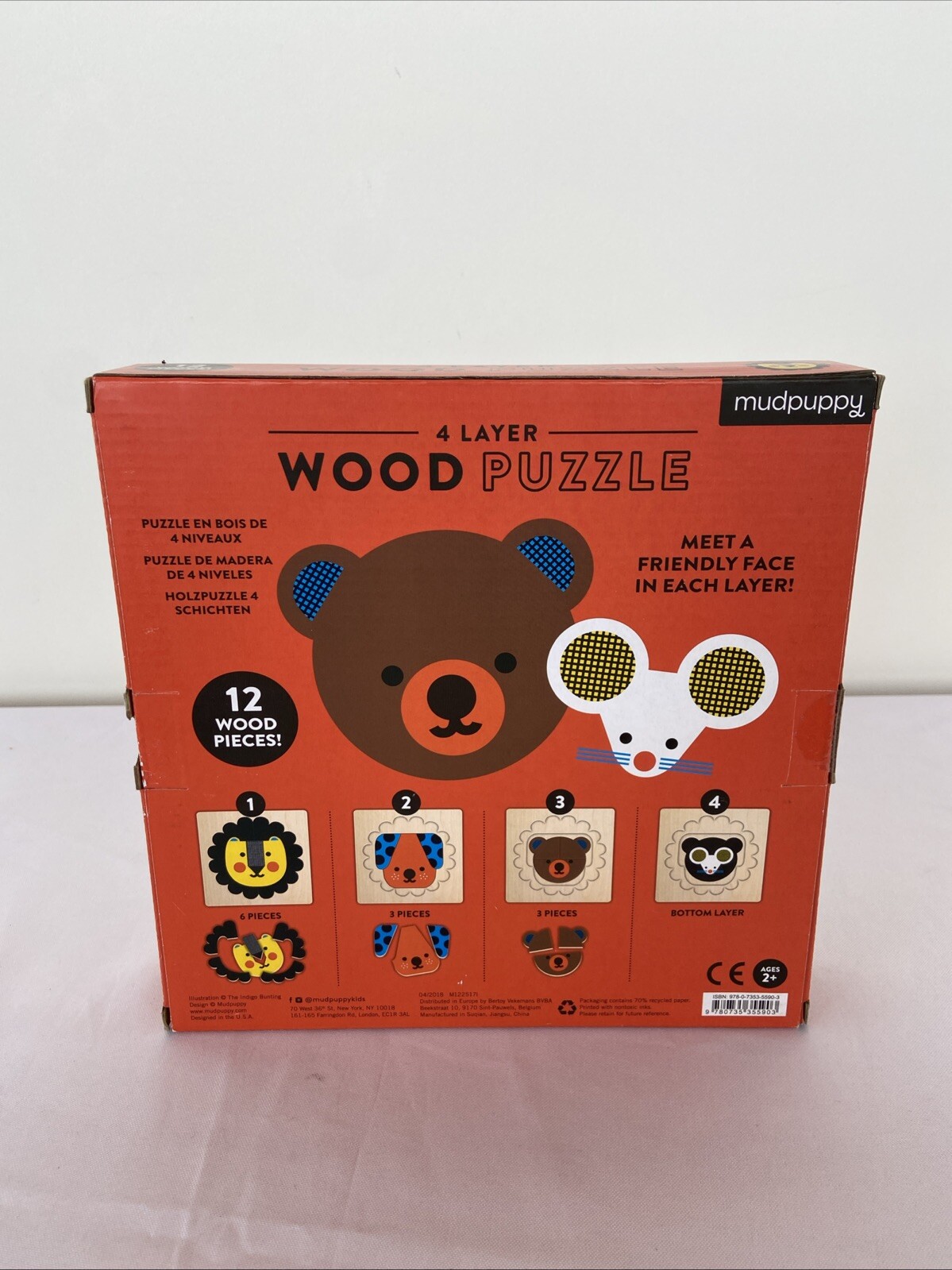 Mudpuppy 4 Layer Wood Puzzle Animal Faces Educational 12 Wooden Pieces Ages 2+