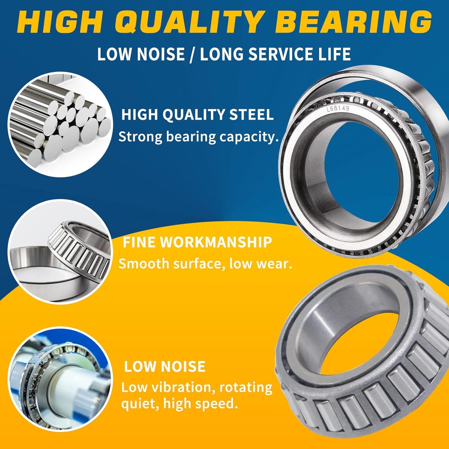 4Sets L68149 L44649 Trailer Axle Hub Bearings Kit with 171255TB Grease Seals, 1.