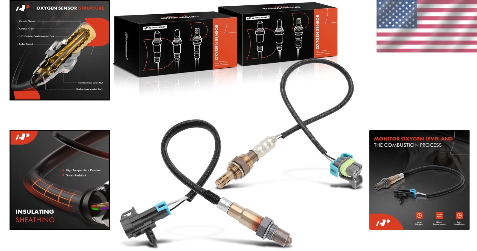2PCS Upstream & Downstream O2 Oxygen Sensor Compatible for Chevy, for GMC, for