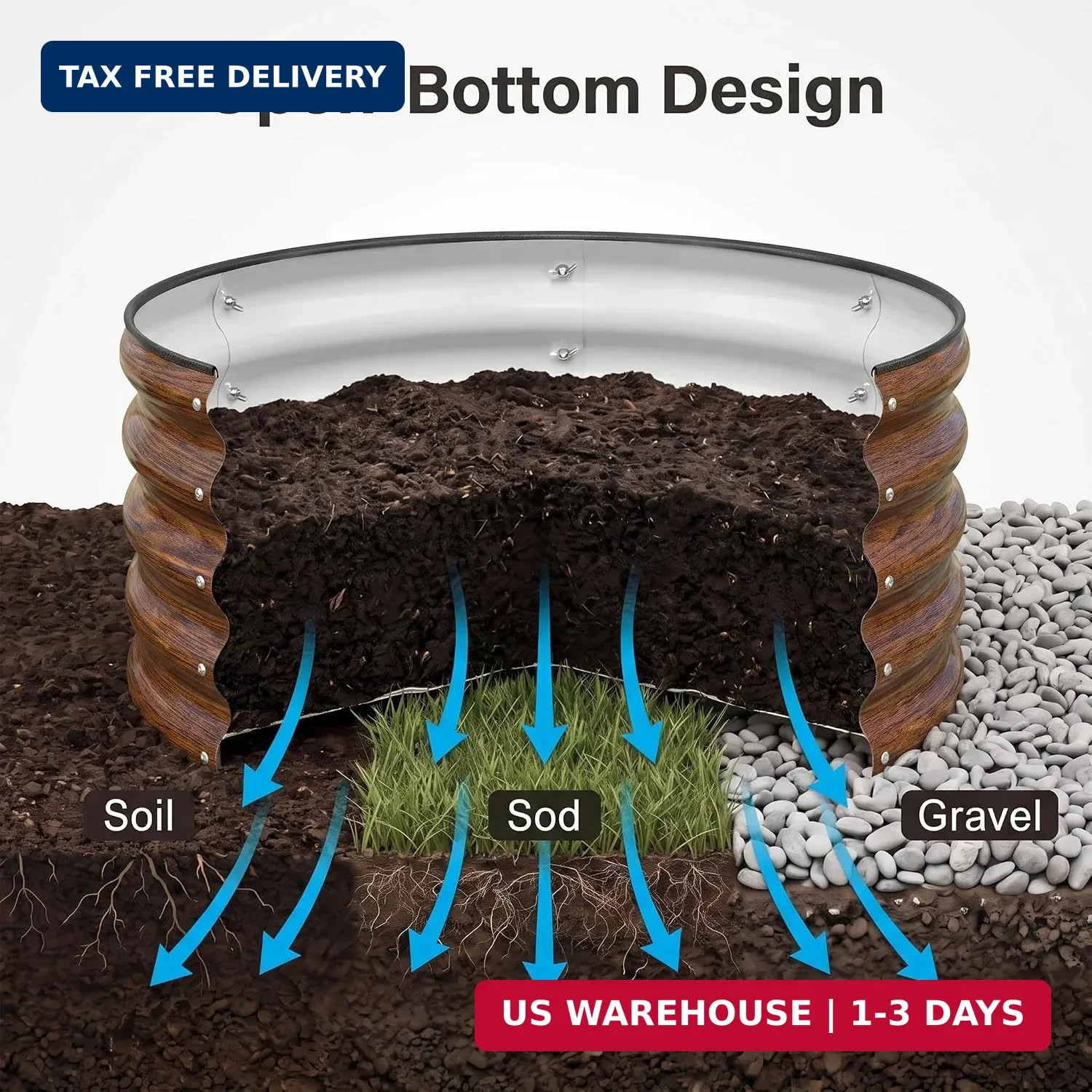 SnugNiture 2x2x1ft Round Galvanized Raised Garden Bed Kit Outdoor, Metal Planter
