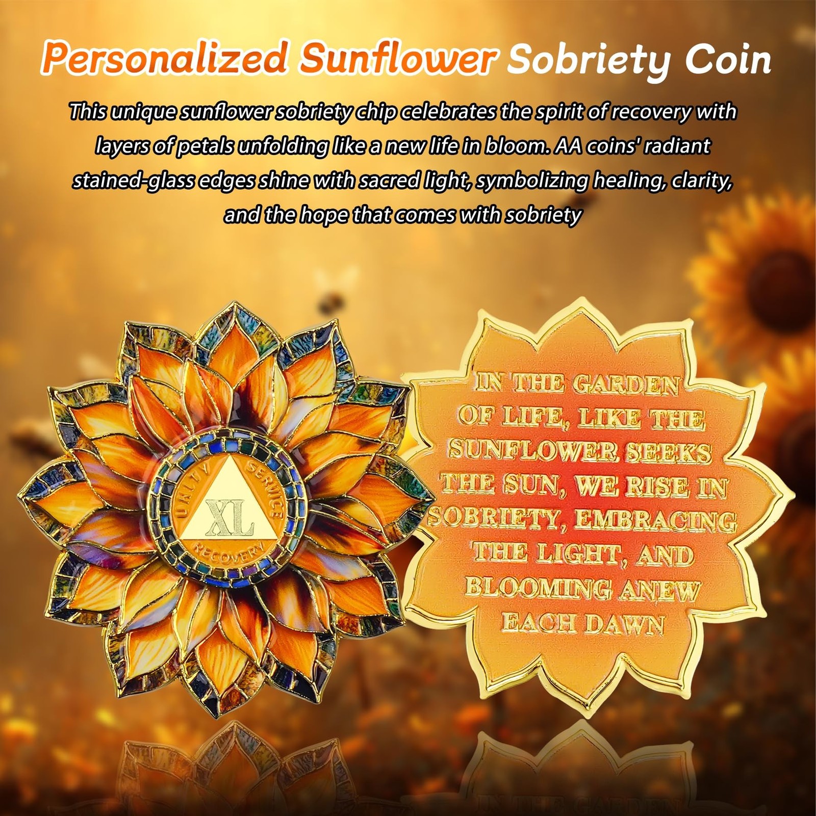 Sunflower 40 Year Sobriety Coin – Colorful Glass Broken and Rebuilt AA Coins …