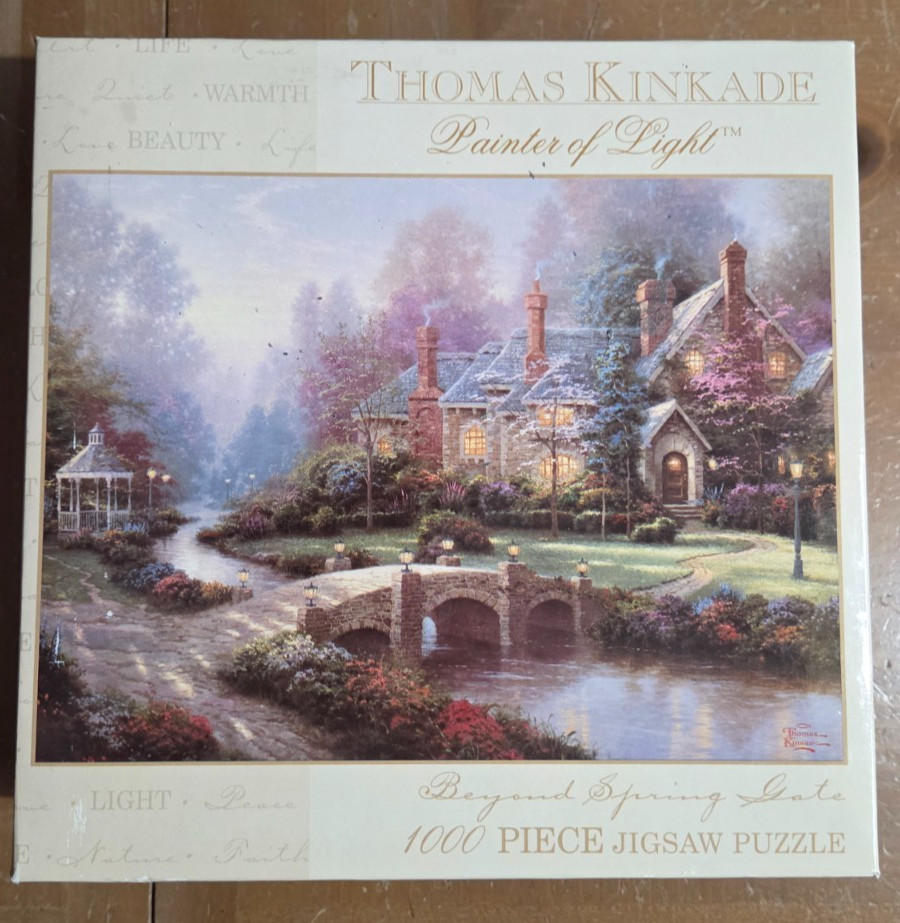 1000 Piece puzzle Thomas Kinkade Painter of Light COMPLETE Beyond Spring Gate