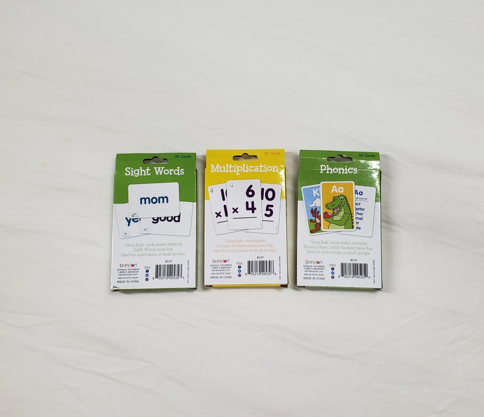 Ages 4+ Bendon Educational Flash Cards Multiplication Phonics Sight Words 3 Pks