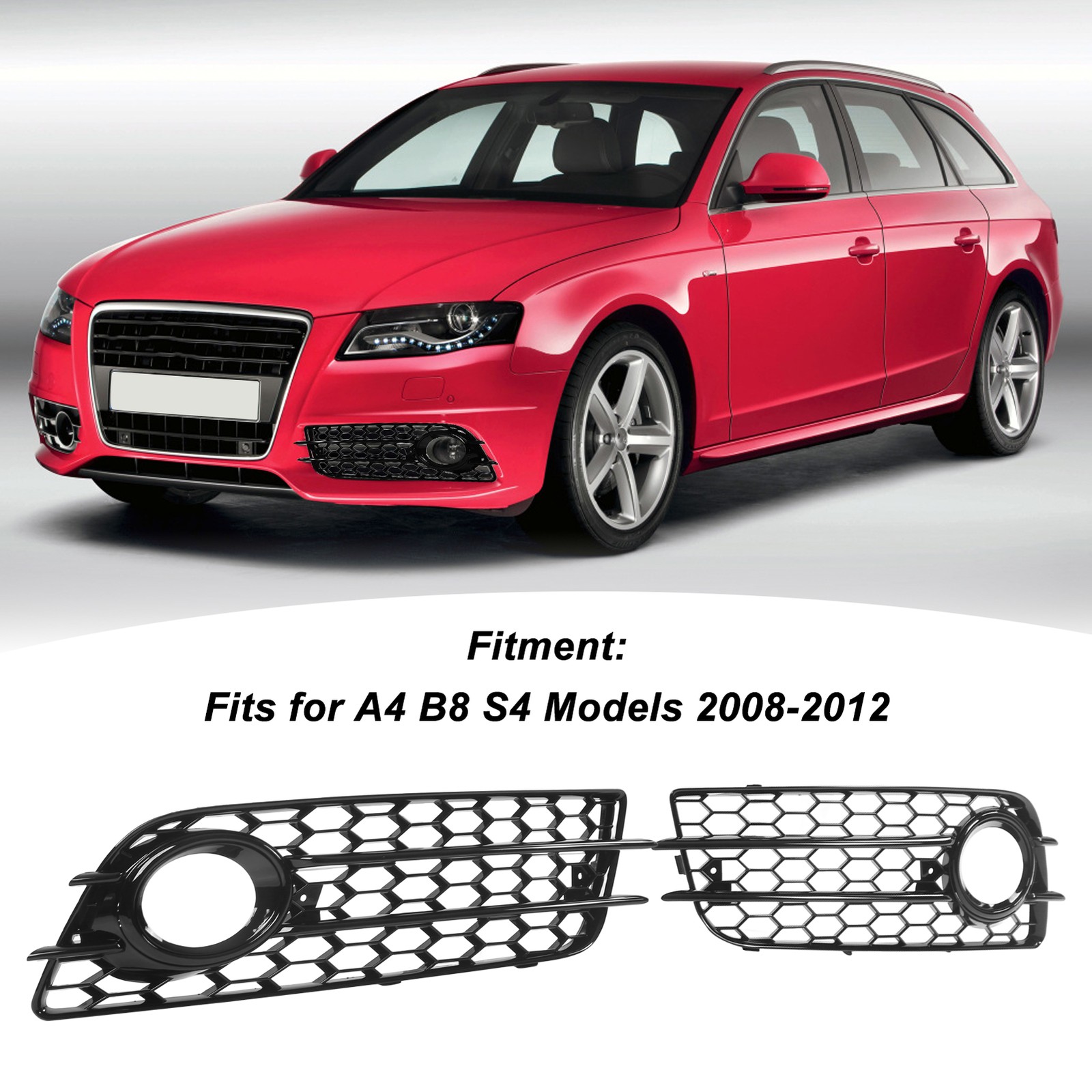 2 Pcs Bumper Fog Light Grille For B8 S4 Models 2008‑2012 OXQC