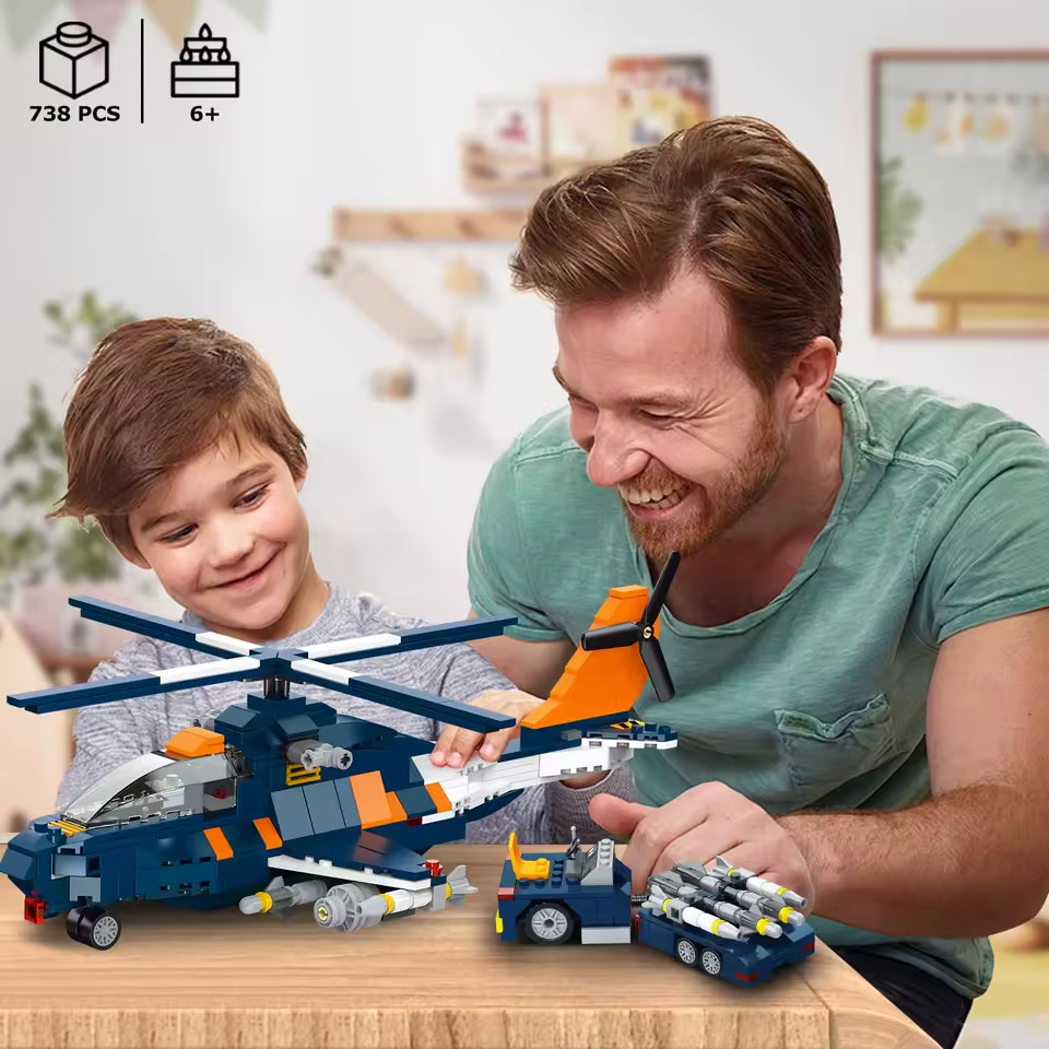 HOGOKIDS 3 in1 Fighter Jet Plane Building Sets Military Propeller Aircraft Gunsh