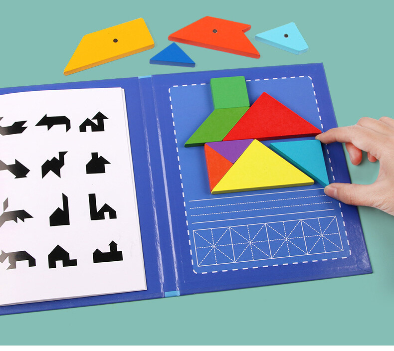 Tangrams & T-Puzzle Magnetic Travel Set Dry Erase & Reference Booklet Included