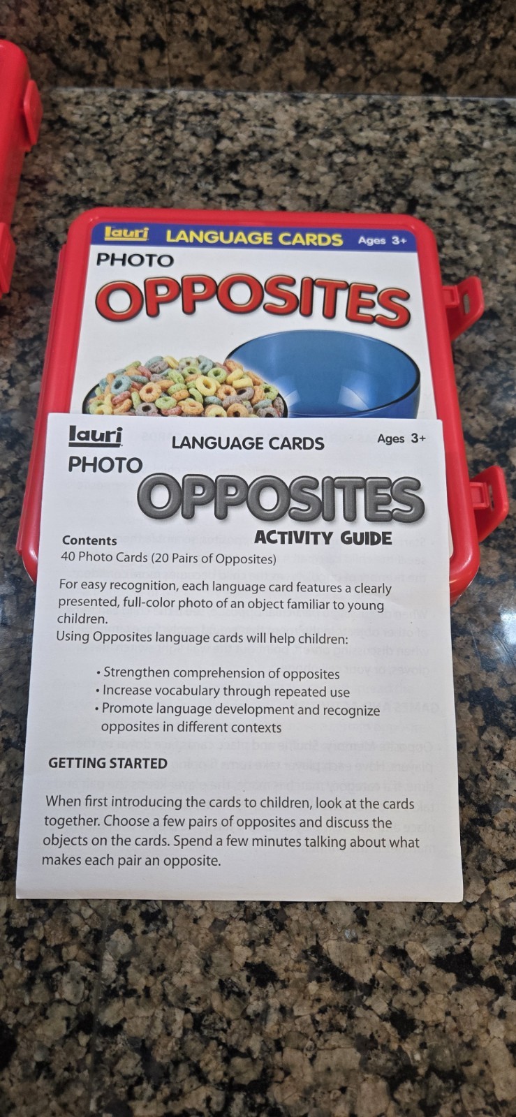 Lauri Language Cards Ages 3+ Photo Actions,Opposite & Caterories MISSING 1 Guide