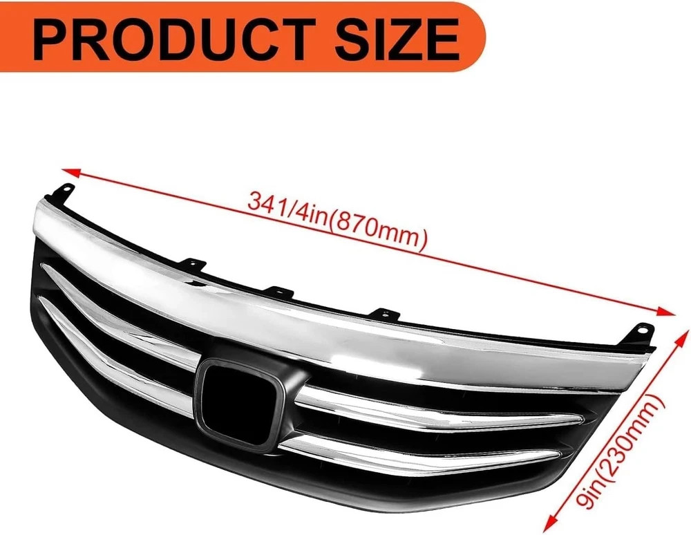 Chrome Front Bumper Grille Grill Compatible with 2011-2012 Honda Accord