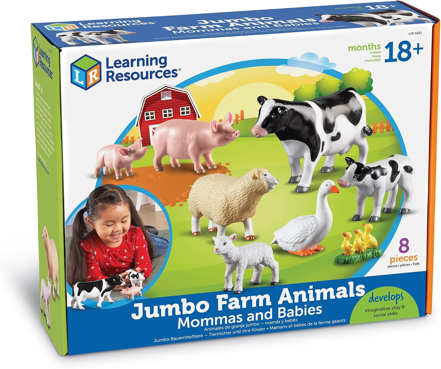 Jumbo Farm Animals Mommas and Babies – 8 Pieces, Ages 18+ Months Toddler Learnin