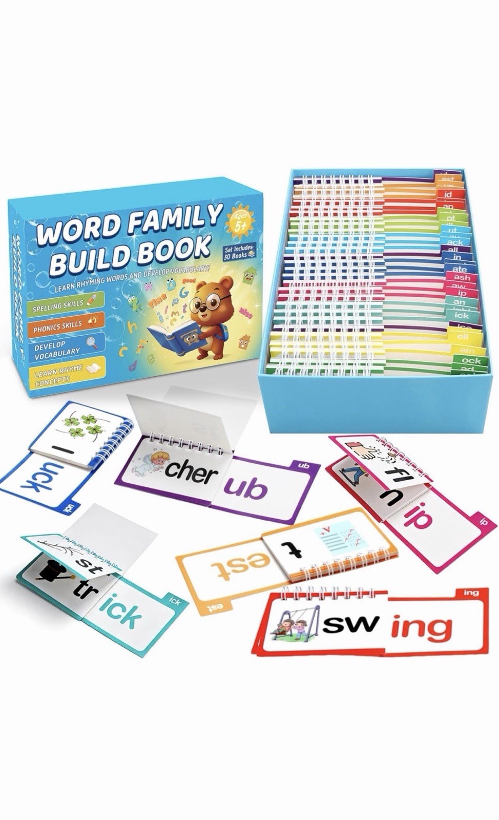 Phonics Flash Cards Word Family Build Book,Learn to Read 30 Read and Rhyme Flip