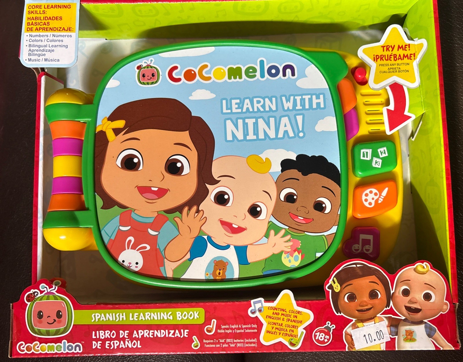 CoComelon Spanish Learning Book, 3 Modes, Phrases, Songs, Counting, Colors, Kids
