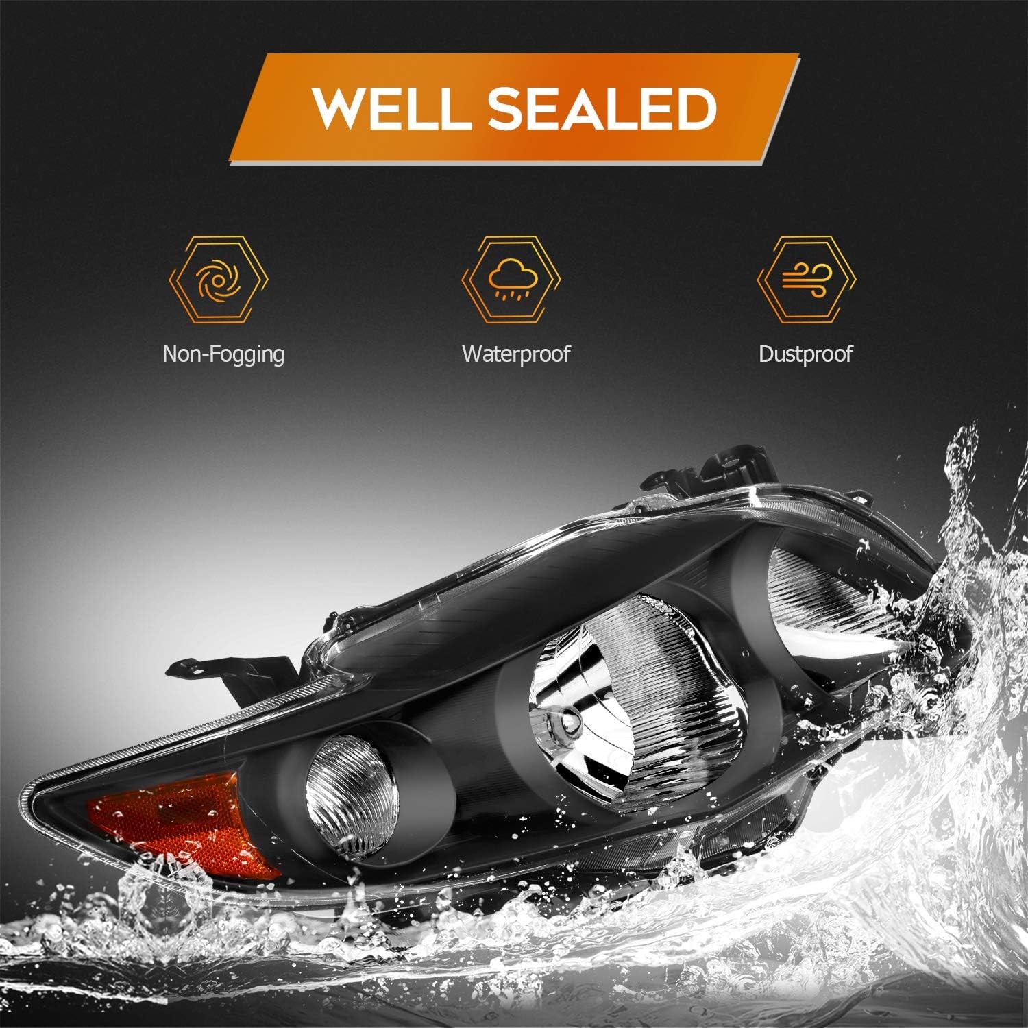 Headlight Assembly for Toyota Corolla 2009 2010 Black Housing Amber Reflector…