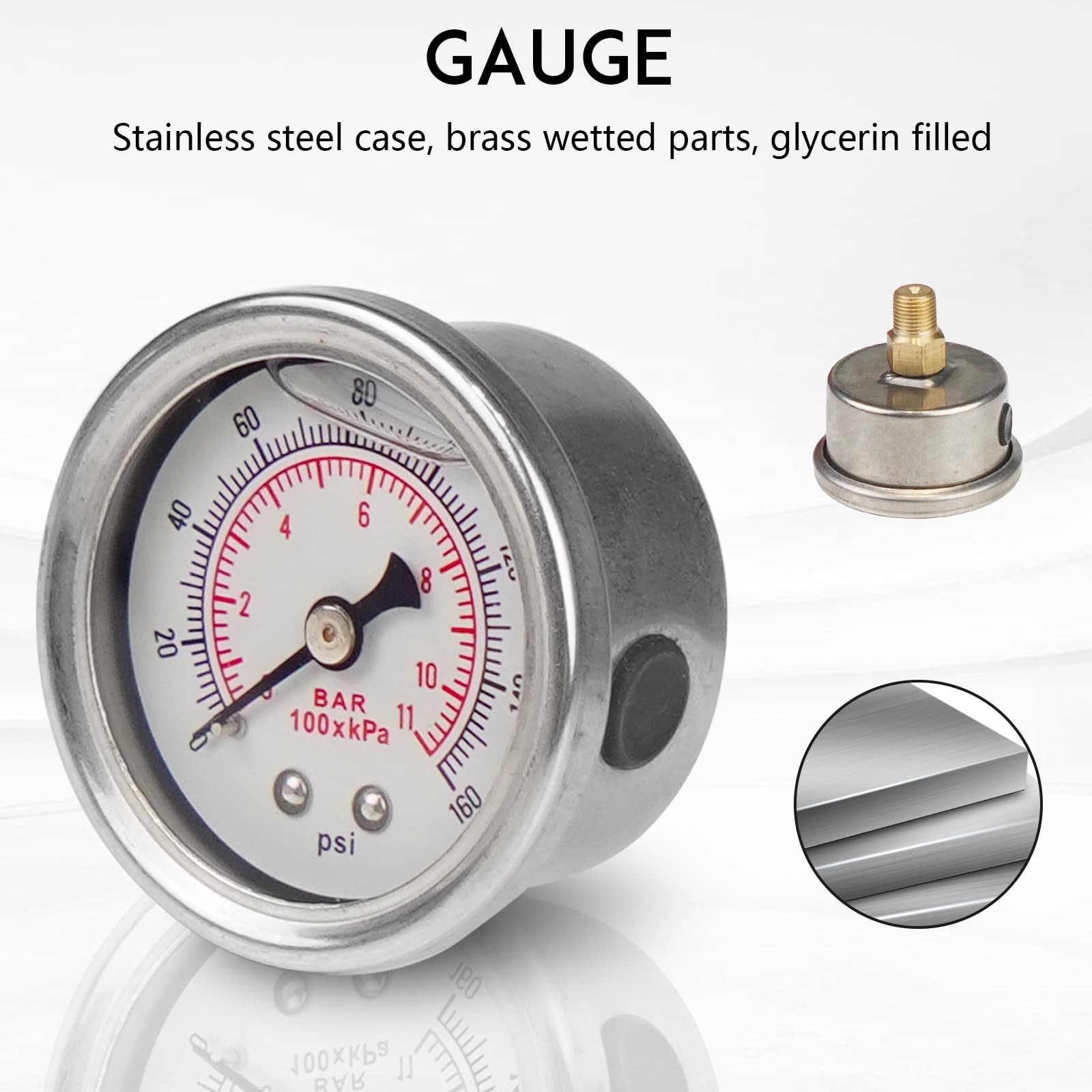 Fuel Pressure Regulator AN8 Feed & AN6 Return Line 0-160 PSI Fuel Pressure Ga…