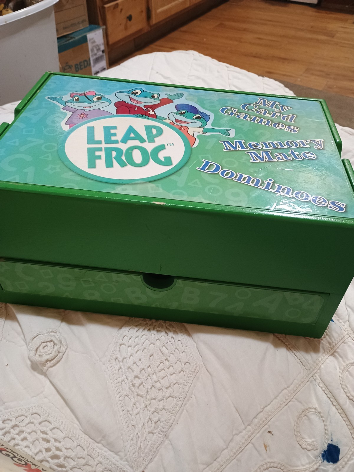 Leap Frog My Card Games Game Chest Wooden w Drawer Dominoes Memory Alphabet 2005