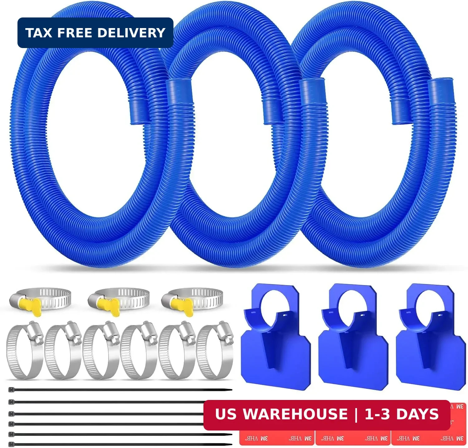 1.25in x 59in Pool Hoses 3 Pack for Above Ground Pools Filter Pump Hose