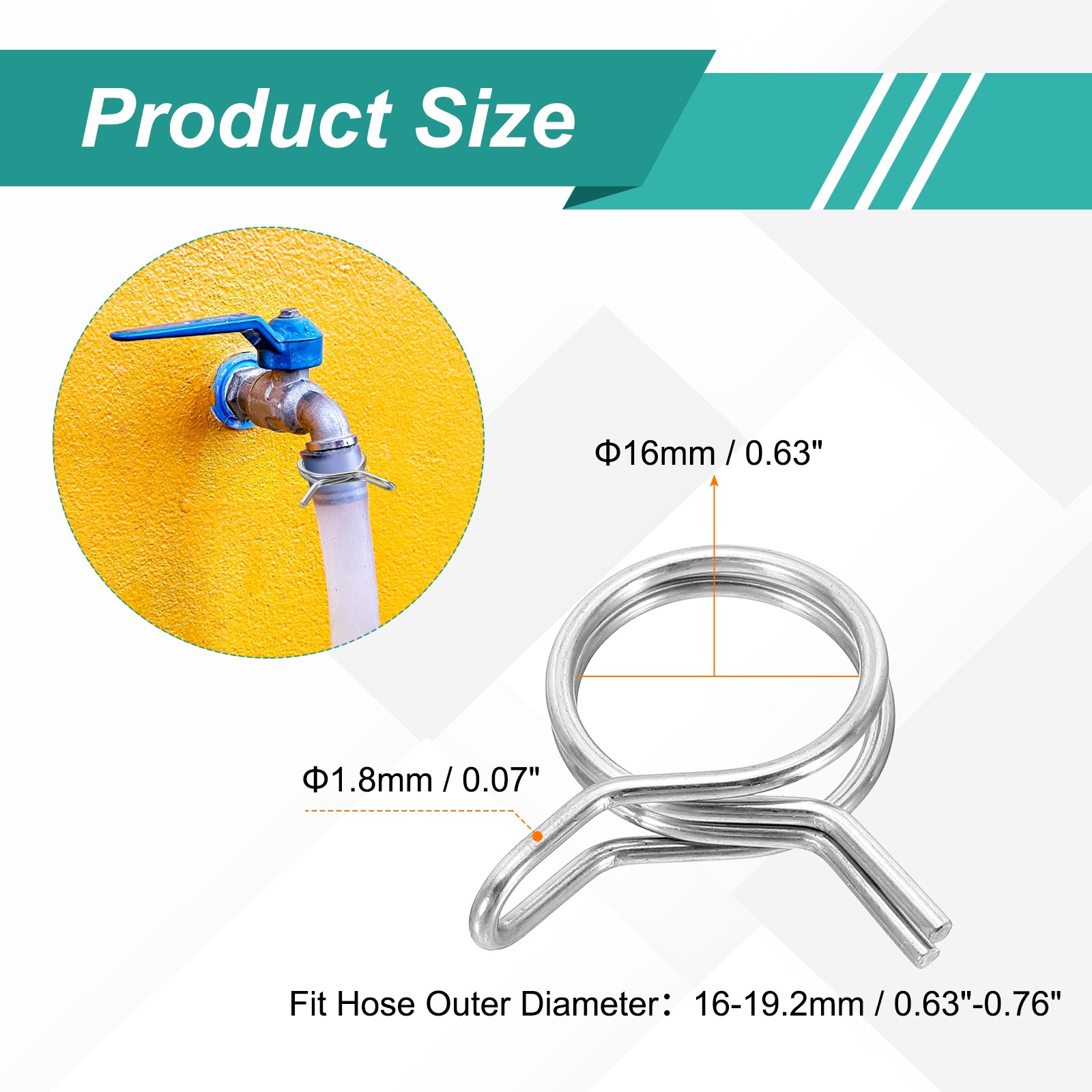 25Pcs 16mm ID 16-19.2mm OD Double Wire Spring Hose Clamp Spring Clips Clamps