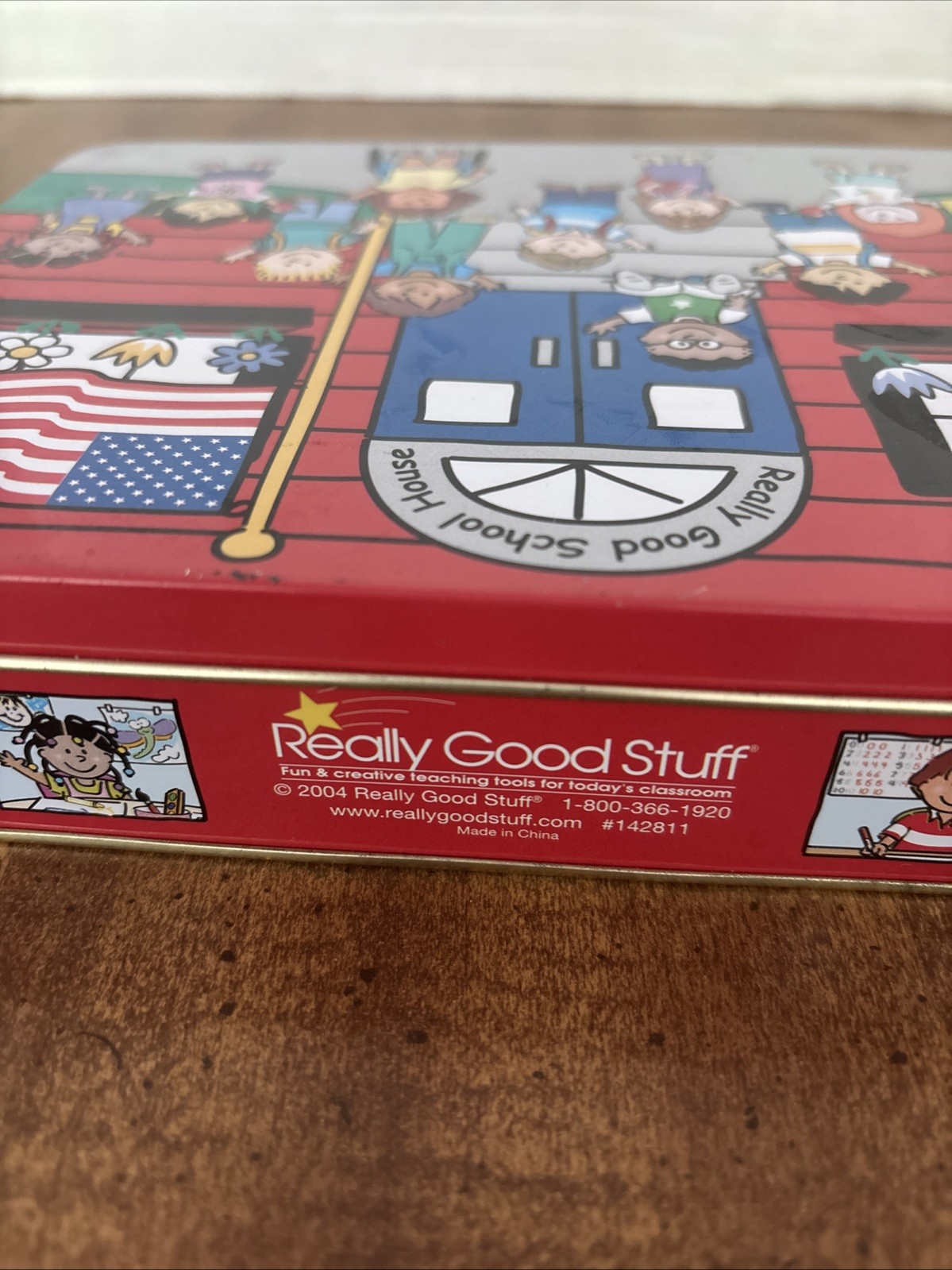 Really Good Stuff School House tin box with word magnets Kids VINTAGE Box 8″