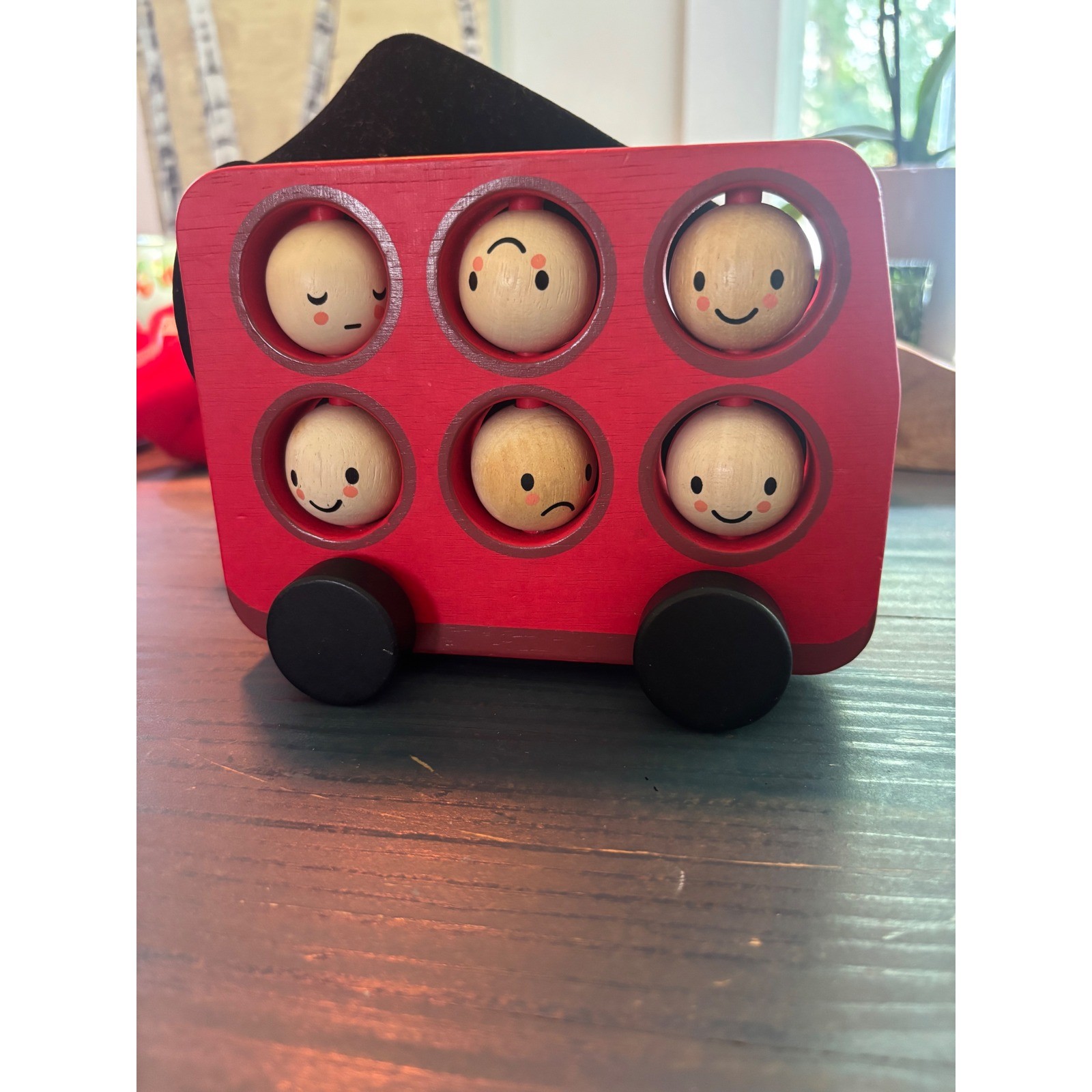 Tender Leaf Toys Wooden London Bus Emotions Spinning Faces Montessori Toy Red