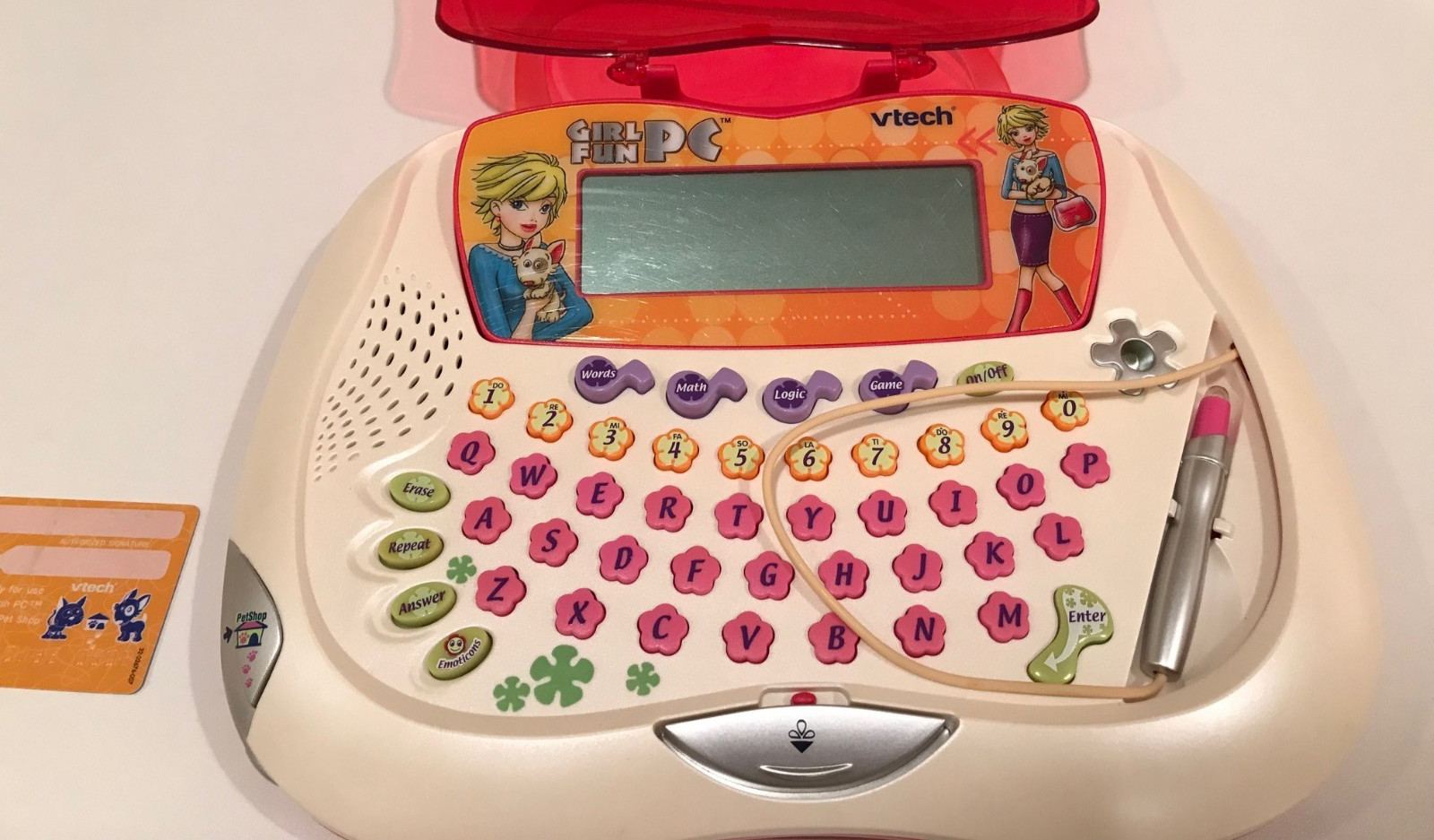 Pink VTech Girl Fun PC Toy with Card. Purse Pals with Cat. Works.