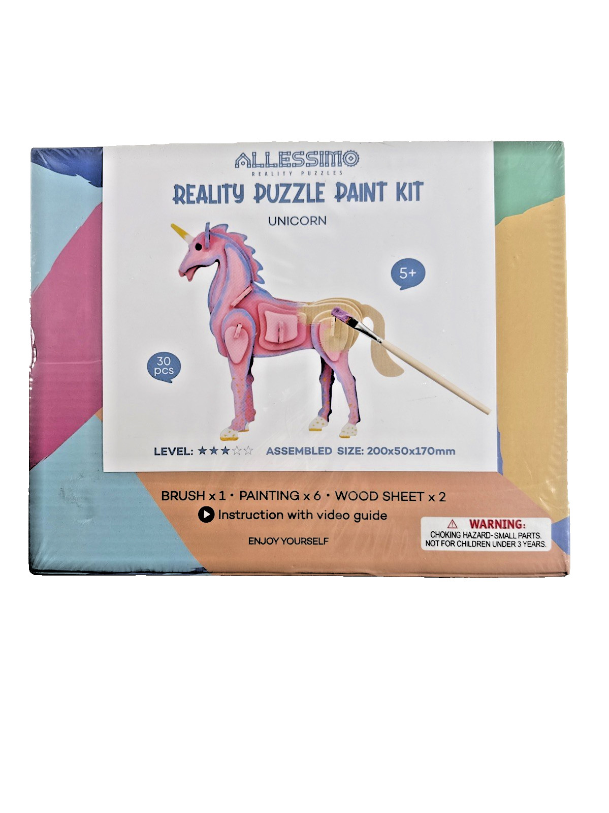 NEW SEALED Allessimo Reality Puzzle Paint Kit Wooden UNICORN 30pc Model Kit