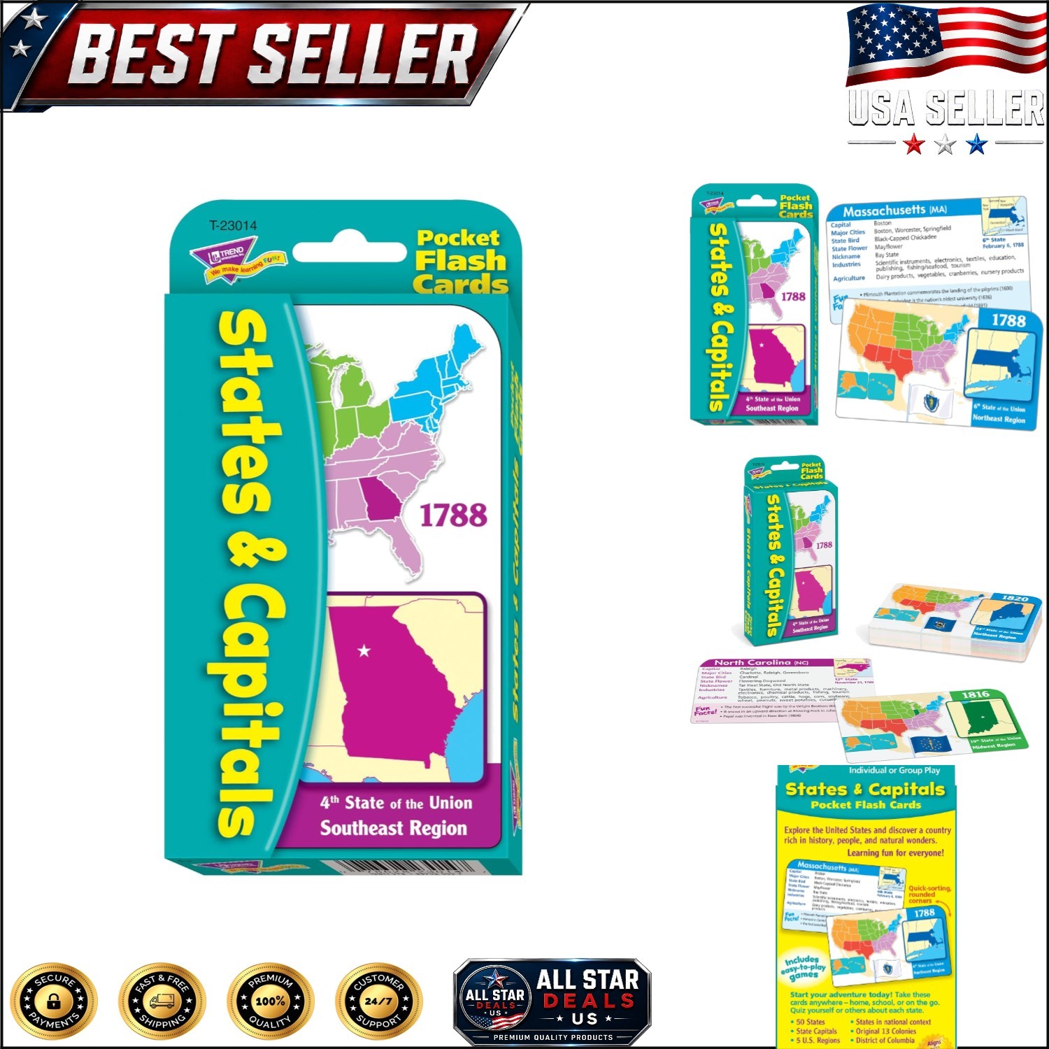 56 Two-Sided States & Capitals Flash Cards for Kids – Travel & Learn Easily