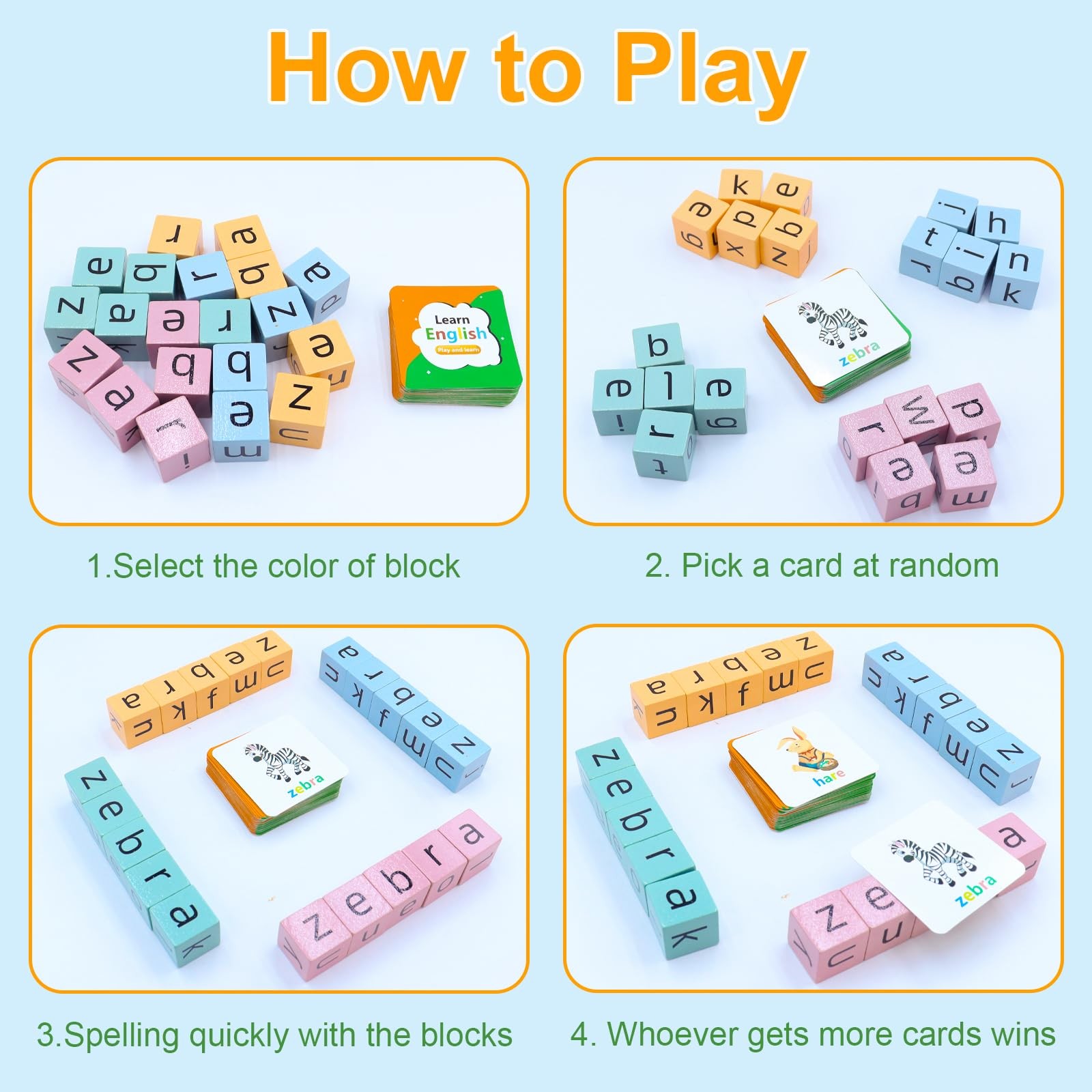 Humerry Word Spelling Game, Matching Letter Game for Kids, 20 Wooden Alphabet…