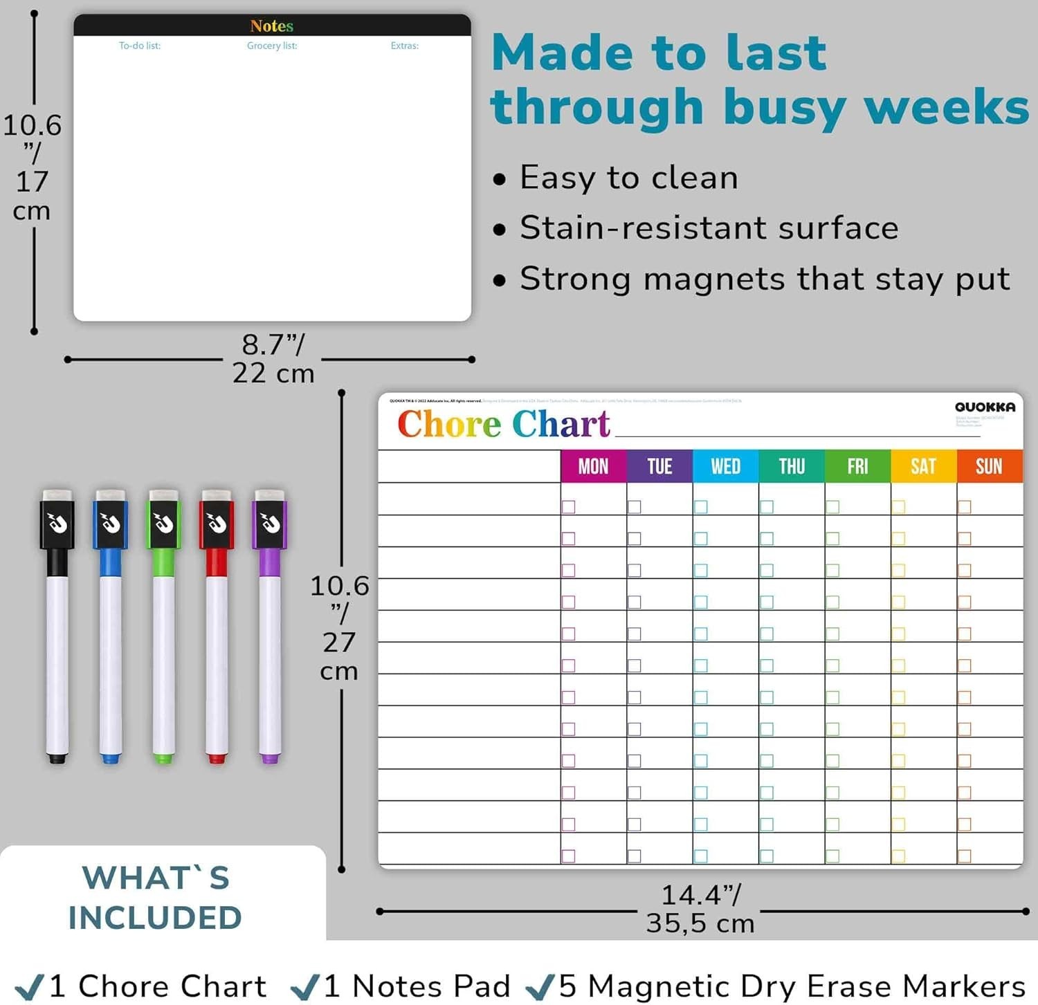 Magnetic Chore Chart for Kids: Visual Dry Erase Weekly Planner, Magnetic Markers