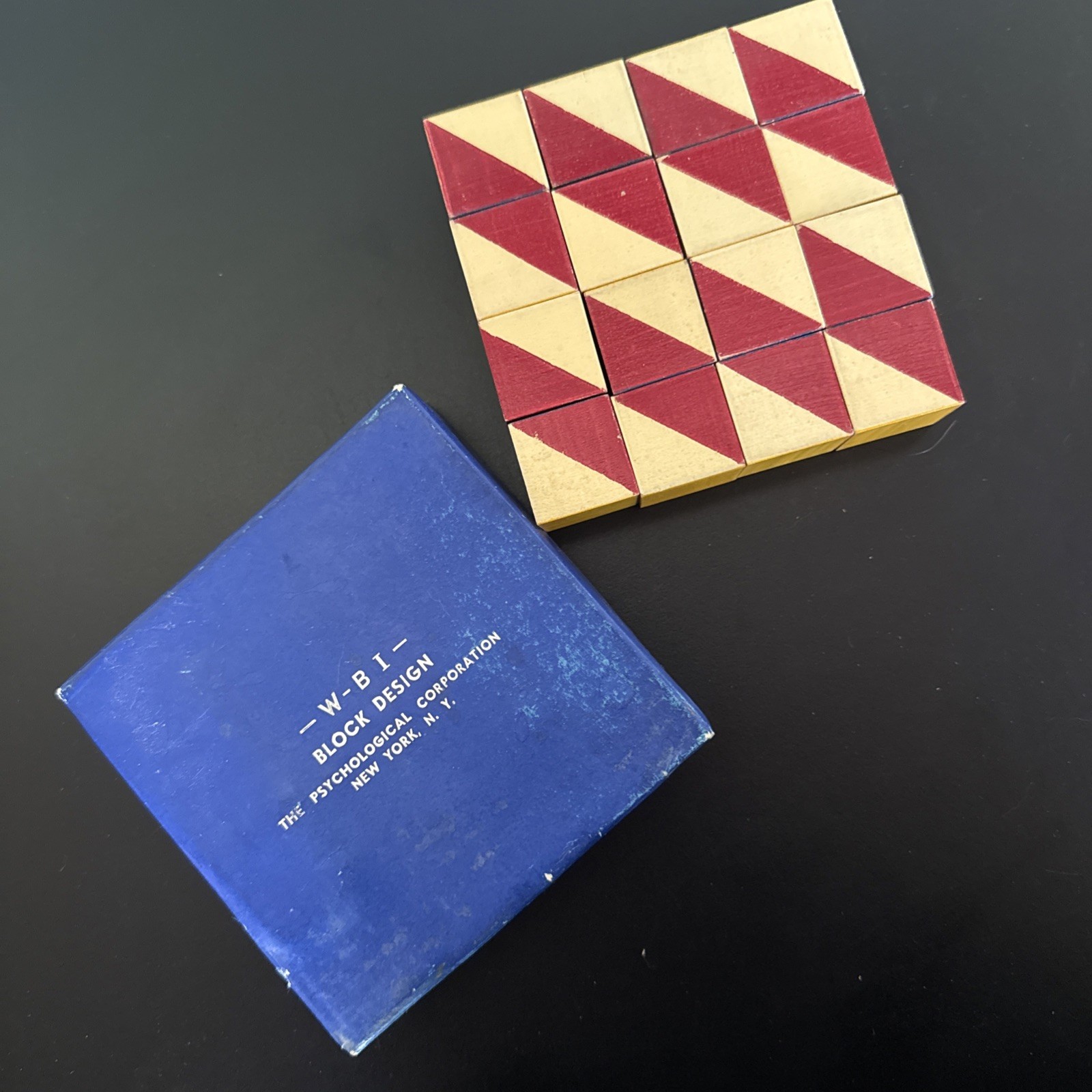 Vintage WBI Block Design Test – 16 Blocks – Kohs Style Wechsler IQ Test w/Box