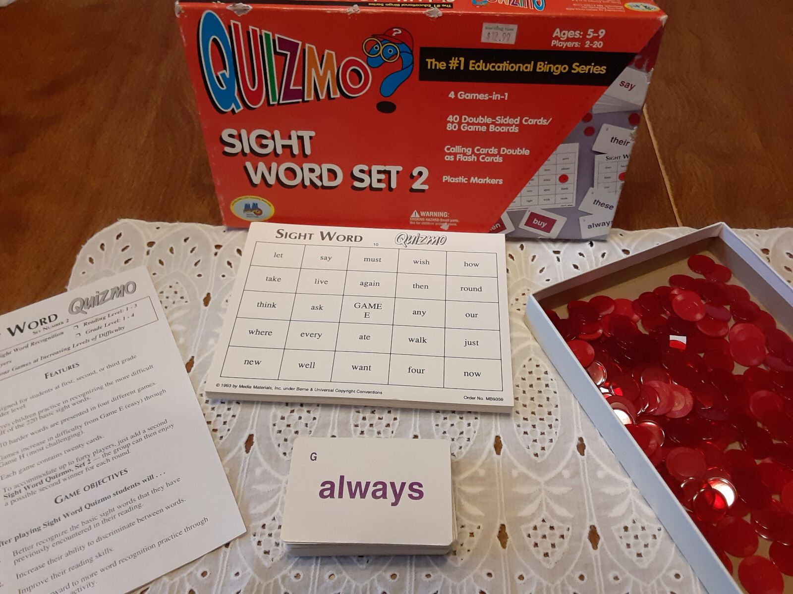 QUIZMO Sight Words Bingo Set 2 Ages 5-9, 2-20 players